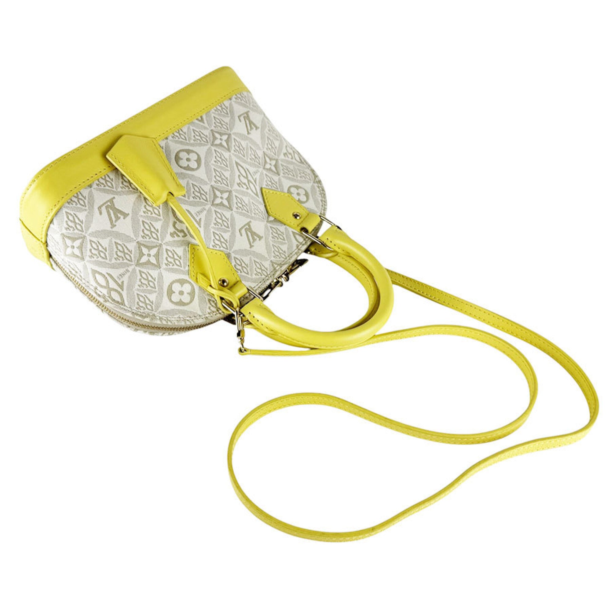 Louis Vuitton Grayish Yellow Canvas Leather Handbag Shoulder Bag (Pre-Owned)