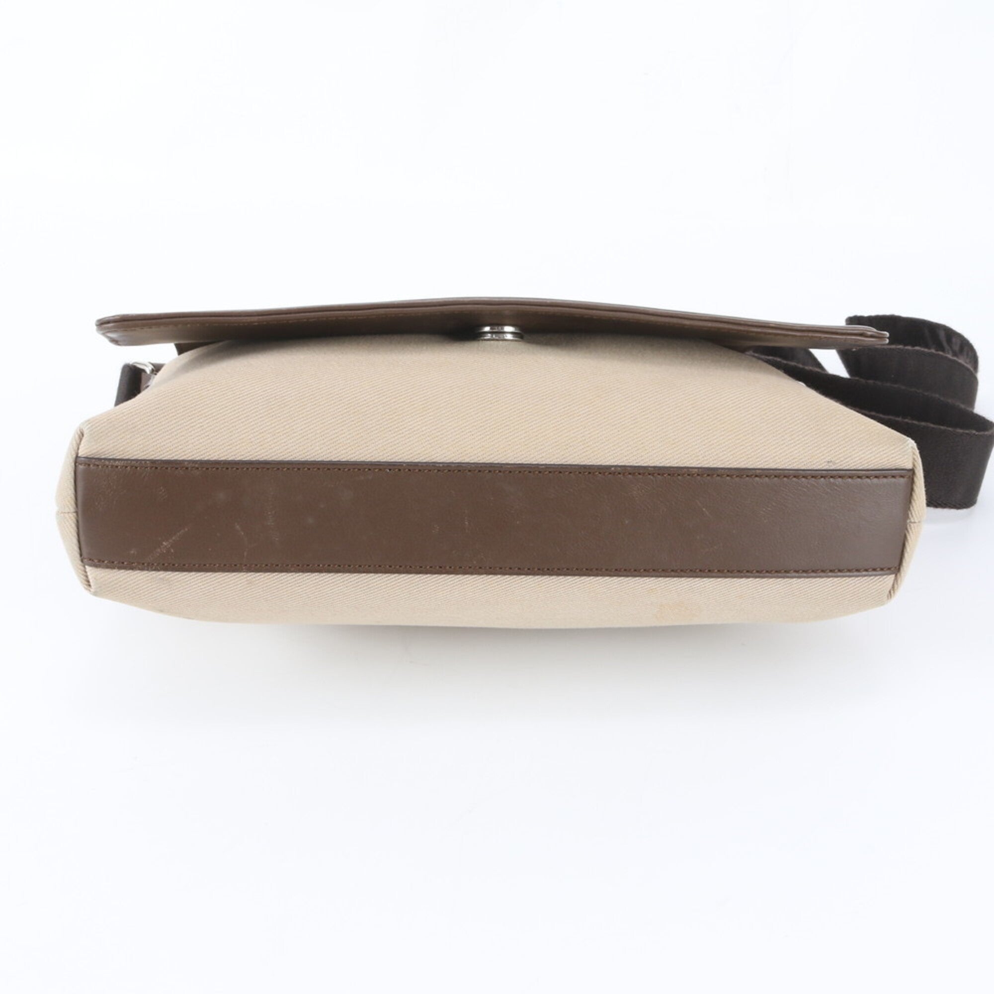 Salvatore Ferragamo Beige Brown Leather Canvas Messenger Bag Shoulder Bag (Pre-Owned)