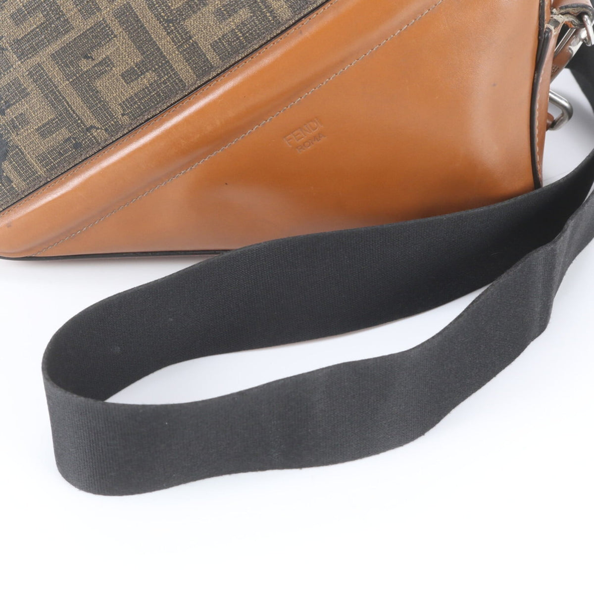 Fendi Black Brown Leather Coated Canvas Messenger Bag Shoulder Bag Tote Bag (Pre-Owned)