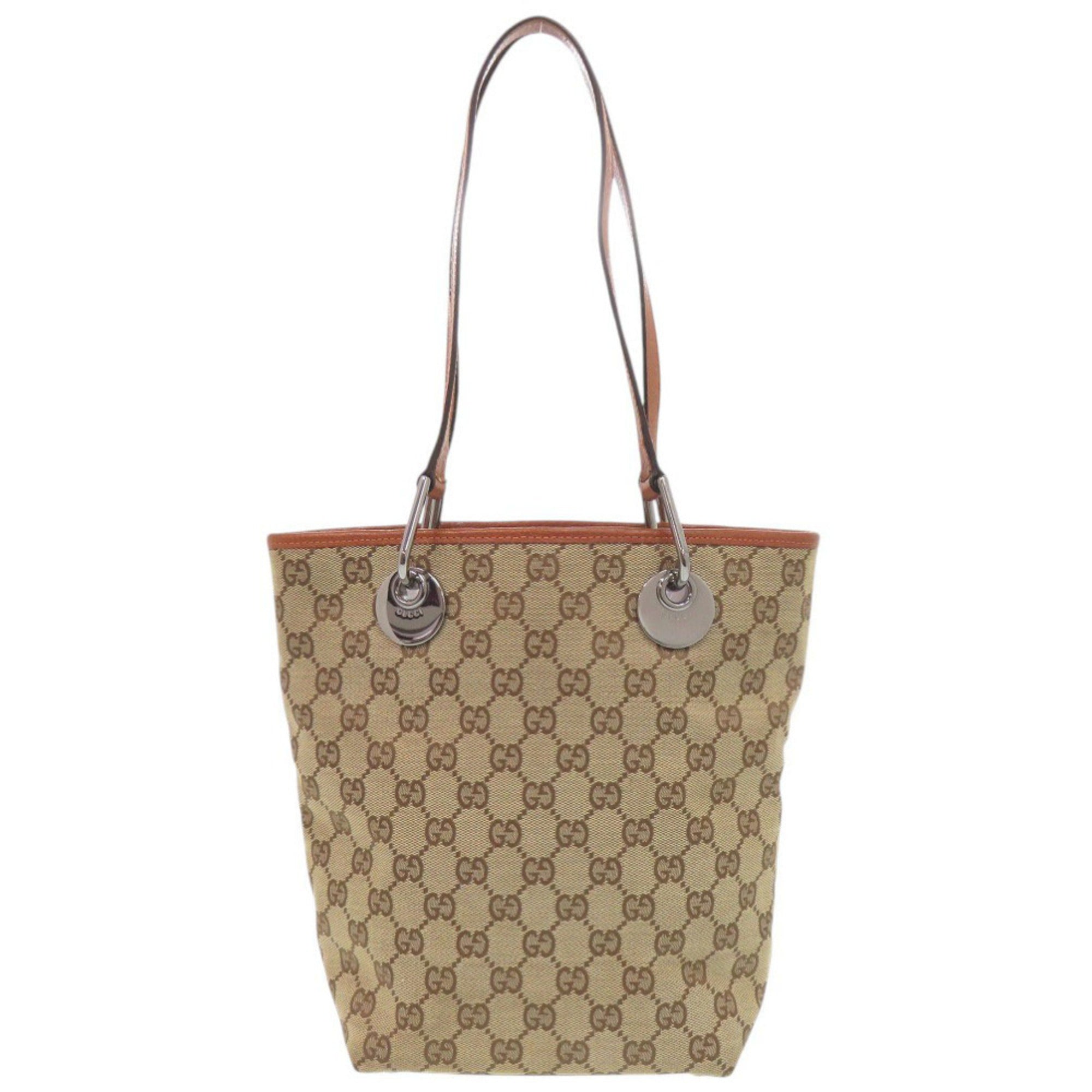Gucci Gg Canvas Beige Gg Canvas Leather Tote Bag (Pre-Owned)