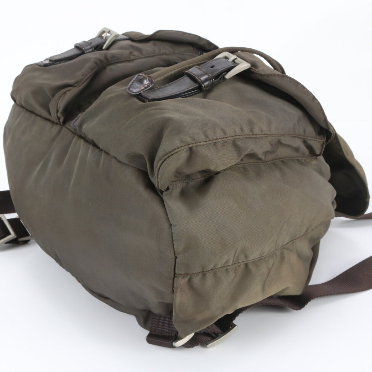 Prada Green Khaki Leather Nylon Backpack (Pre-Owned)