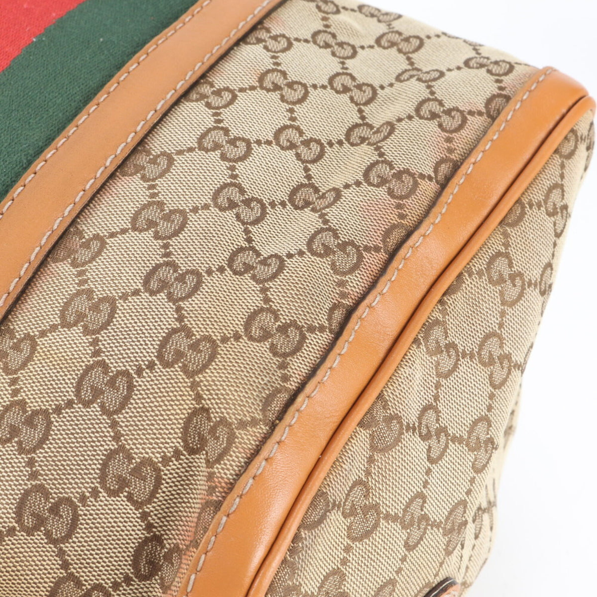 Gucci Brown Leather Canvas Boston Bag Handbag Tote Bag (Pre-Owned)