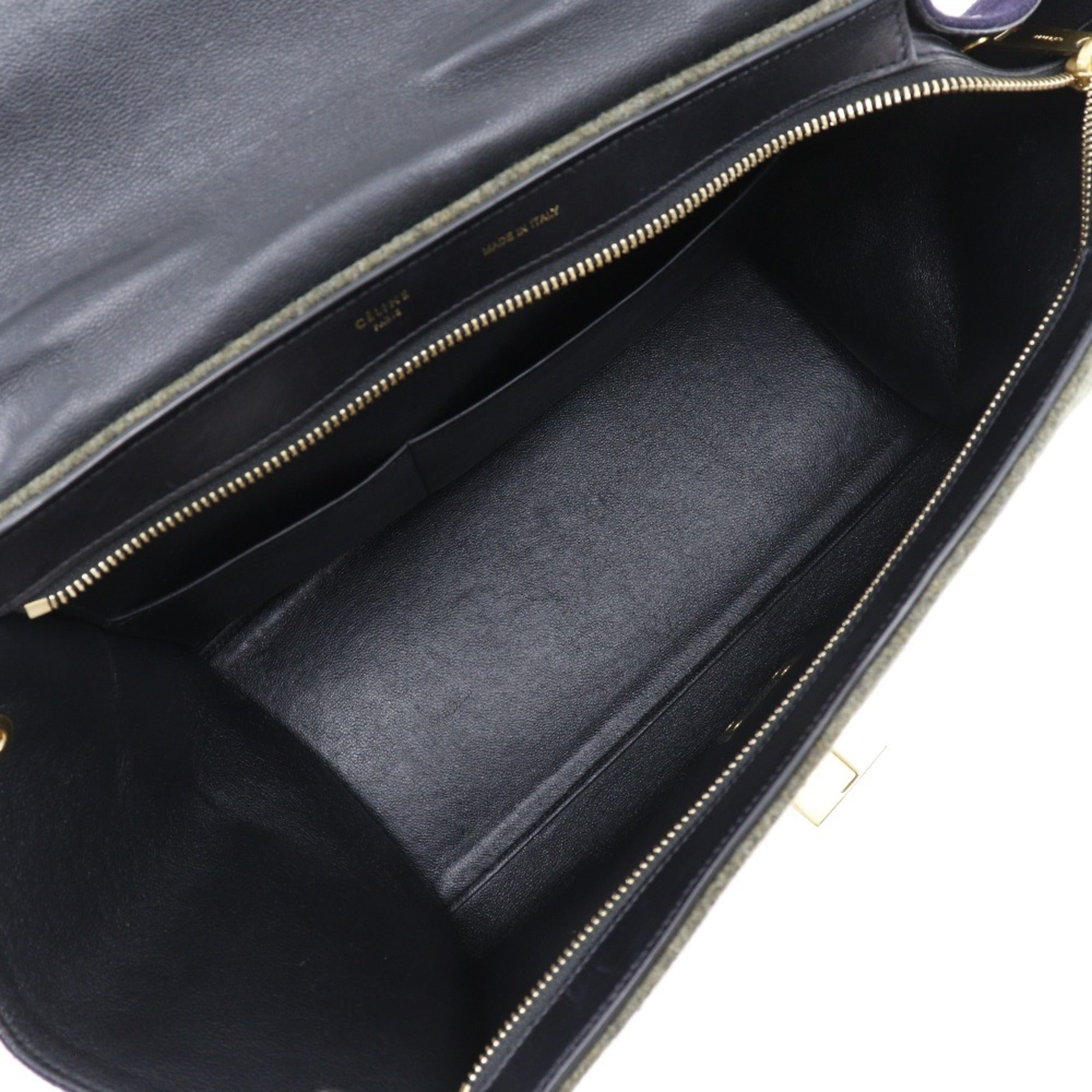Celine Trapeze Black Gray Felt Leather Handbag (Pre-Owned)