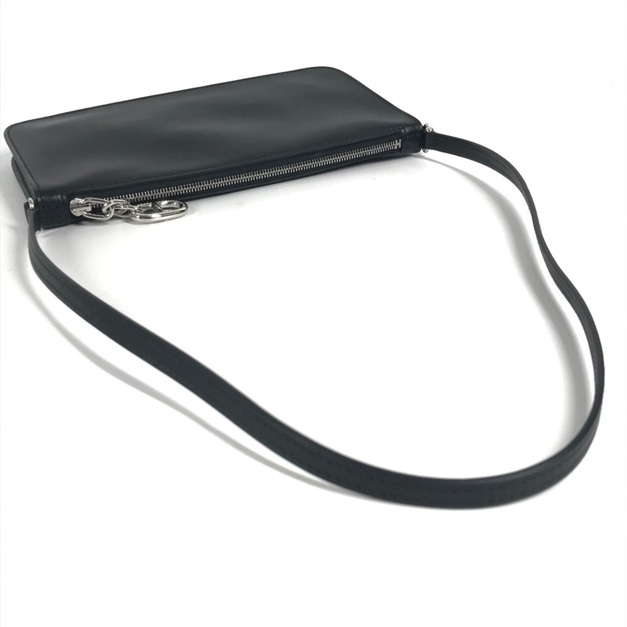 Hermes Black Leather Handbag Pouch Shoulder Bag (Pre-Owned)