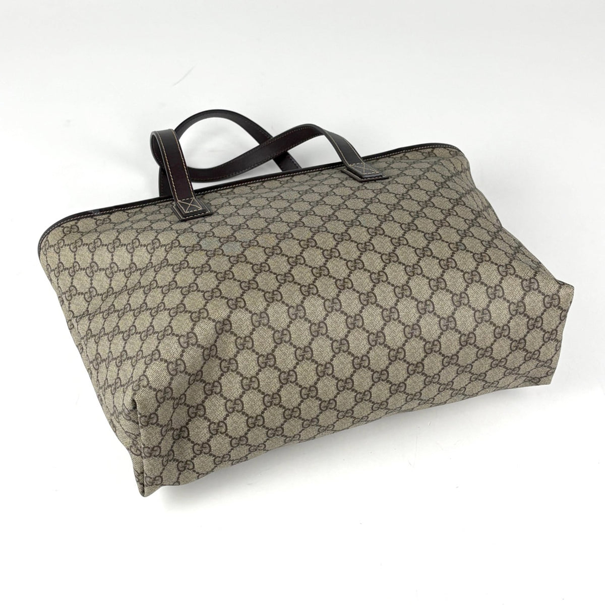 Gucci Beige Brown Coated Canvas Leather Tote Bag (Pre-Owned)