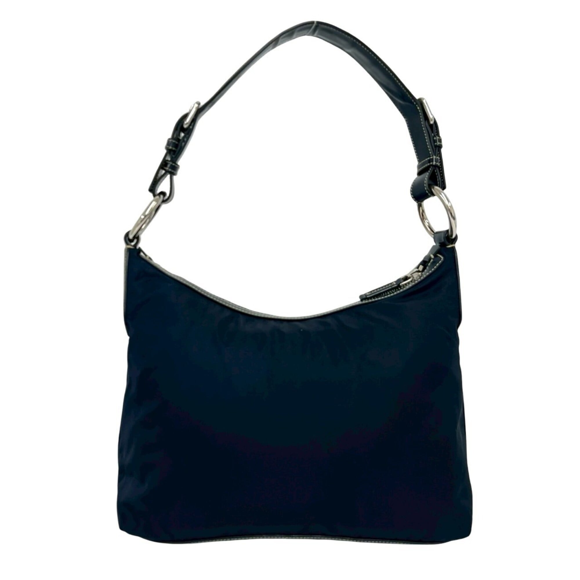 Prada Navy Nylon Leather Shoulder Bag Tote Bag (Pre-Owned)