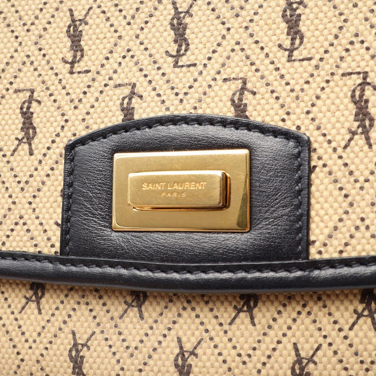 Saint Laurent Beige Navy Canvas Leather Handbag Shoulder Bag (Pre-Owned)
