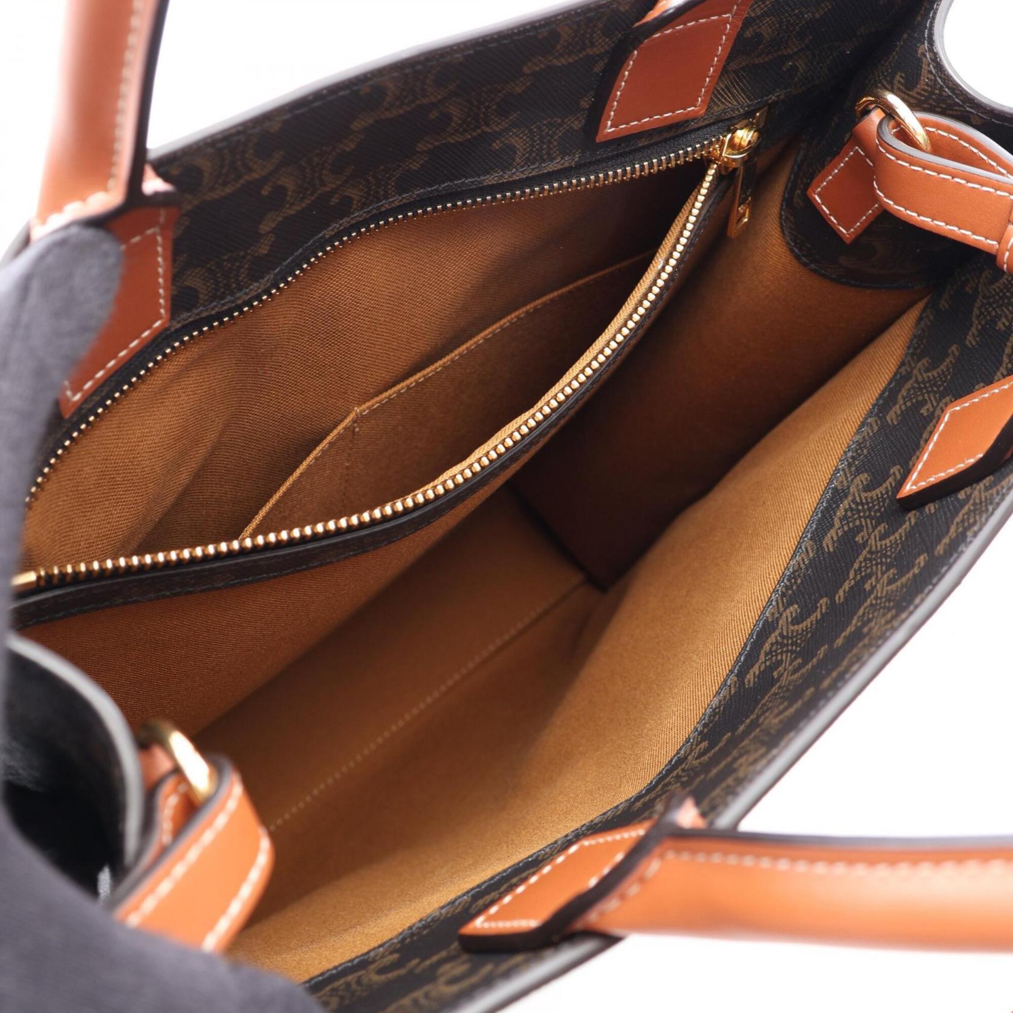Celine Black Brown Coated Canvas Leather Handbag Tote Bag (Pre-Owned)