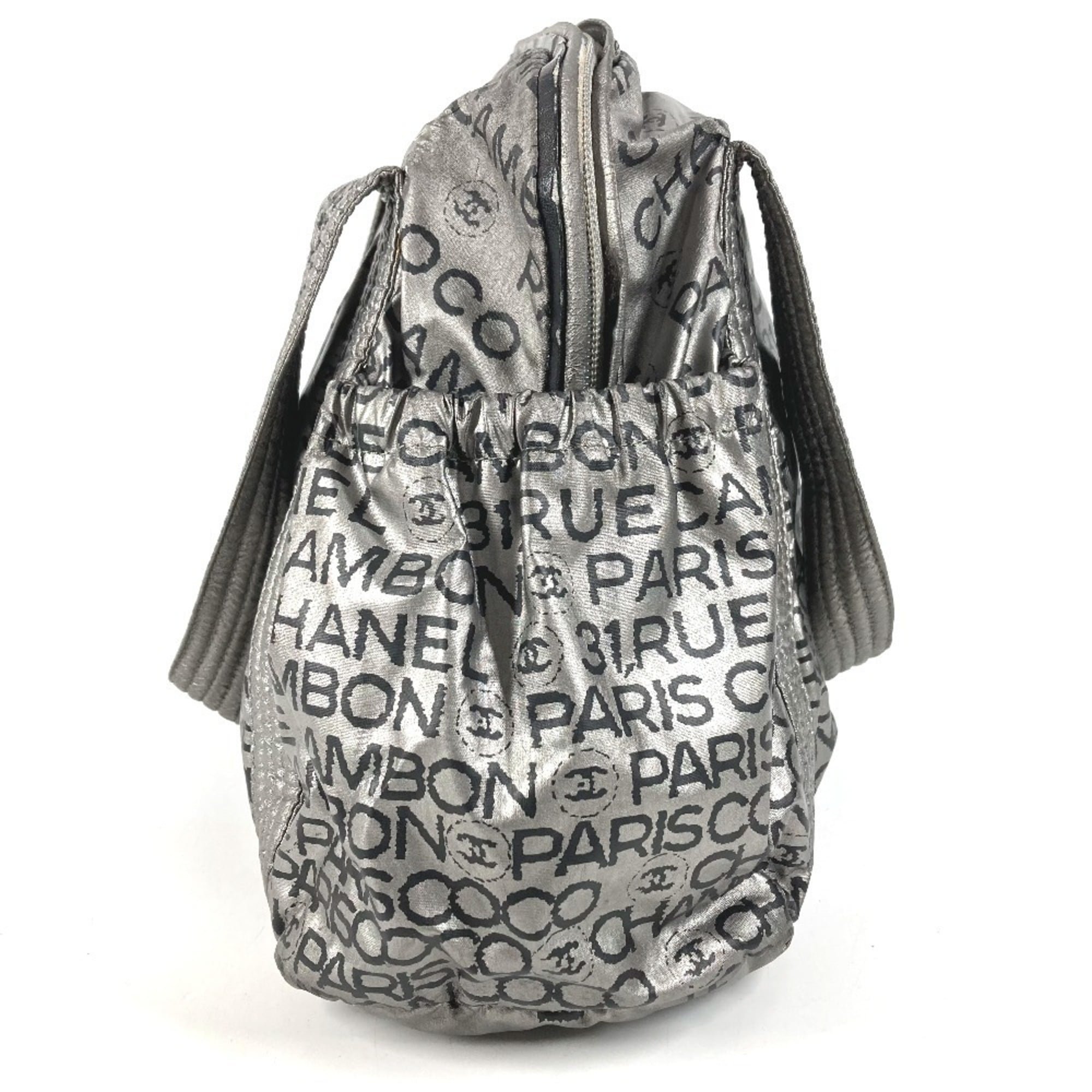 Chanel Black Silver Nylon Canvas Boston Bag Handbag Shoulder Bag Tote Bag (Pre-Owned)