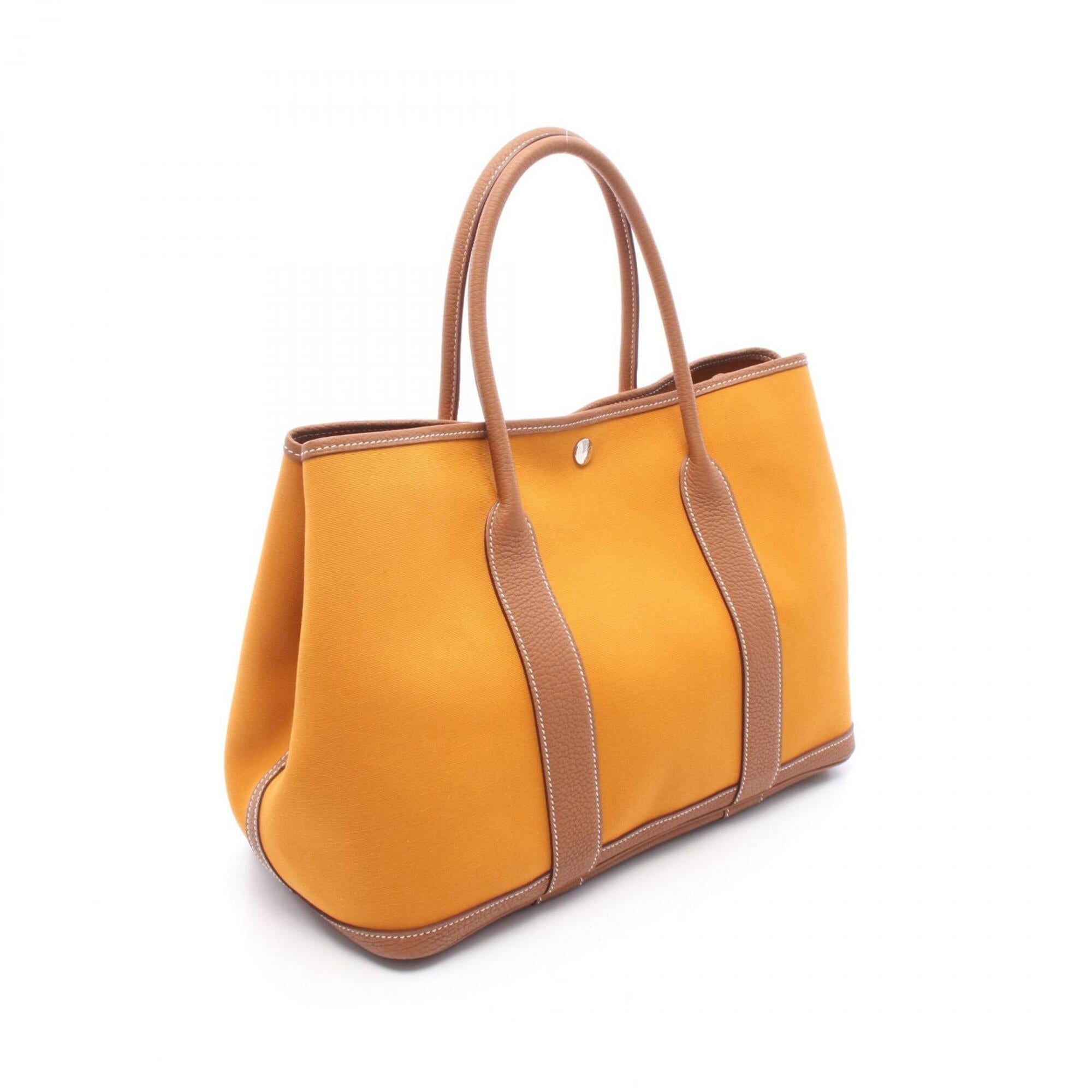 Hermes Brown Orange Saffron Toile Officier Negonda Leather Handbag Tote Bag (Pre-Owned)