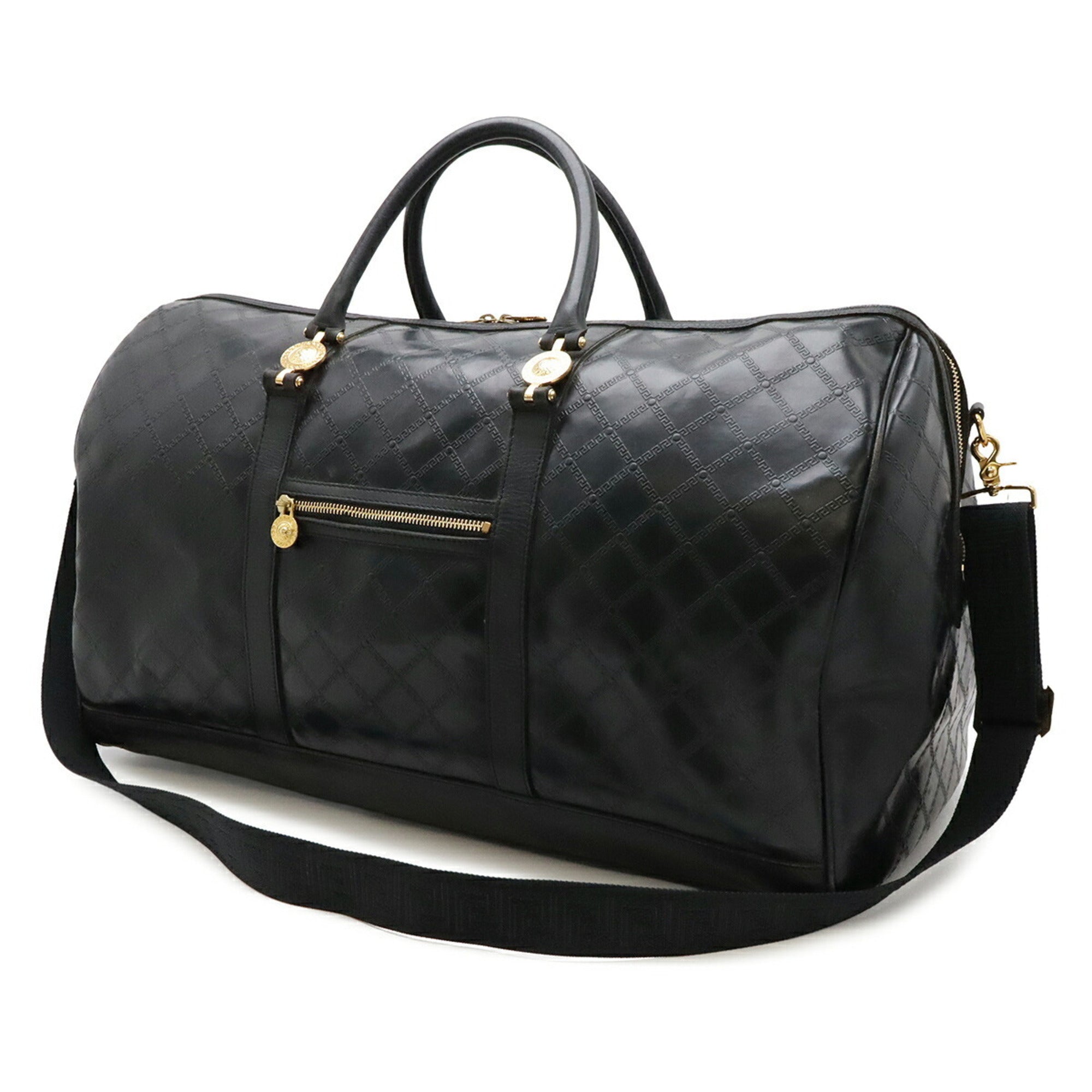 Versace Black Coated Canvas Leather Boston Bag (Pre-Owned)