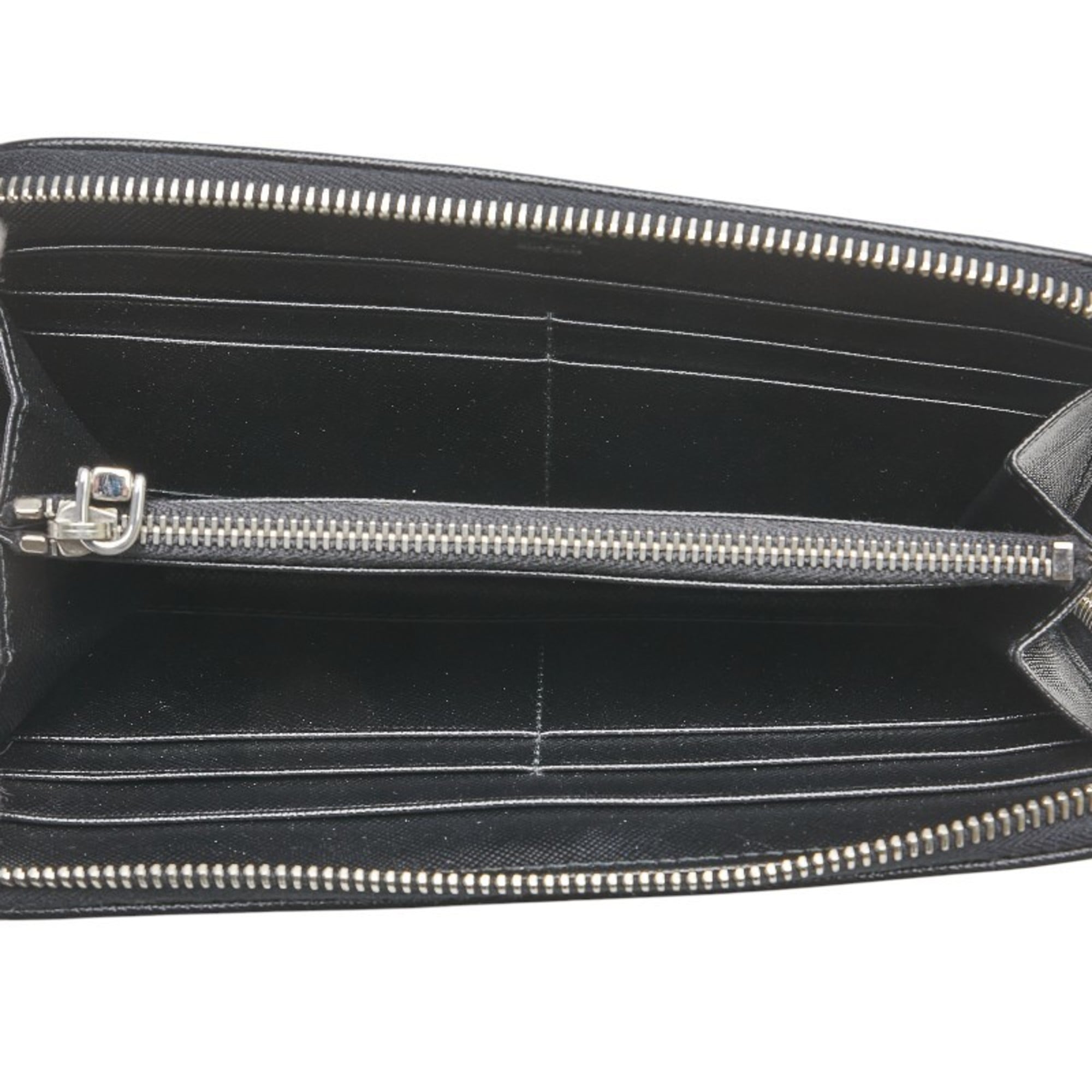 Prada Saffiano Black Gray Leather Long Wallet (Bi-Fold) (Pre-Owned)