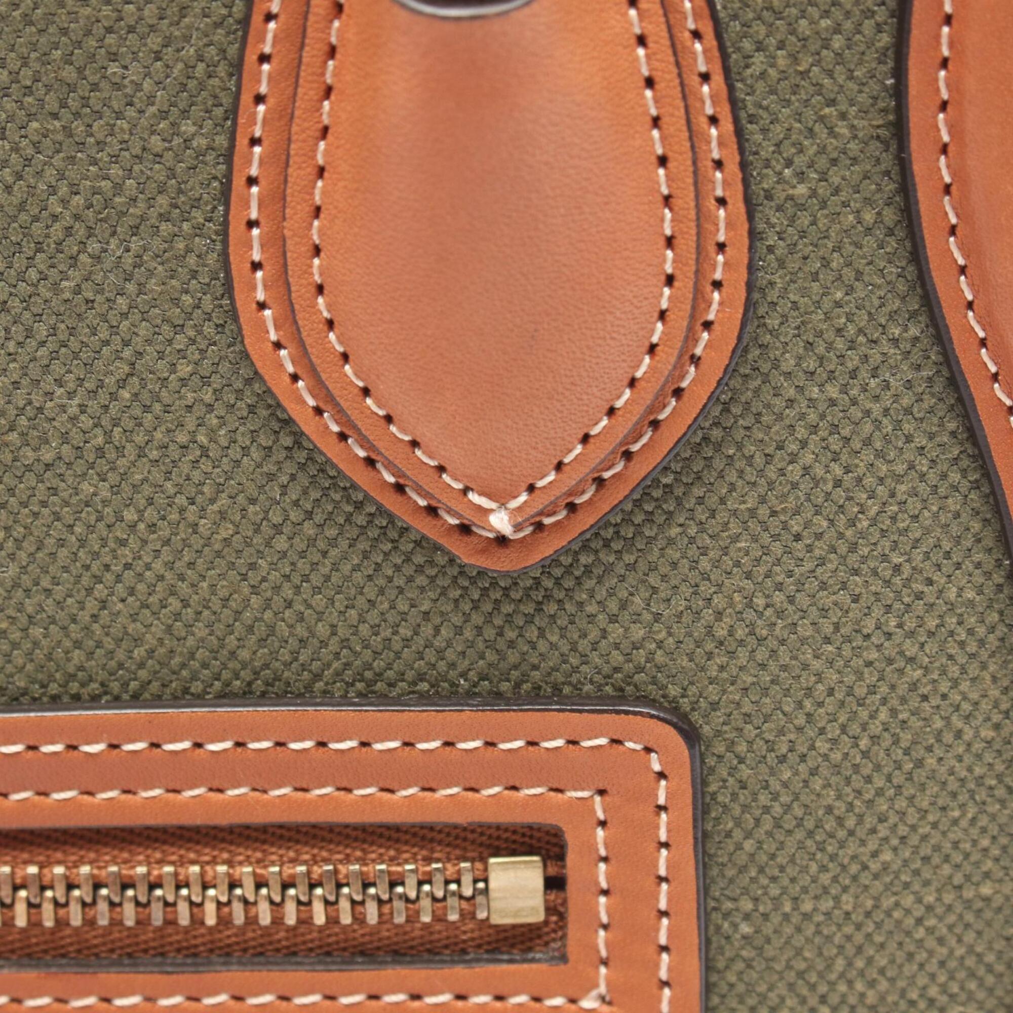 Celine Brown Khaki Canvas Leather Handbag (Pre-Owned)