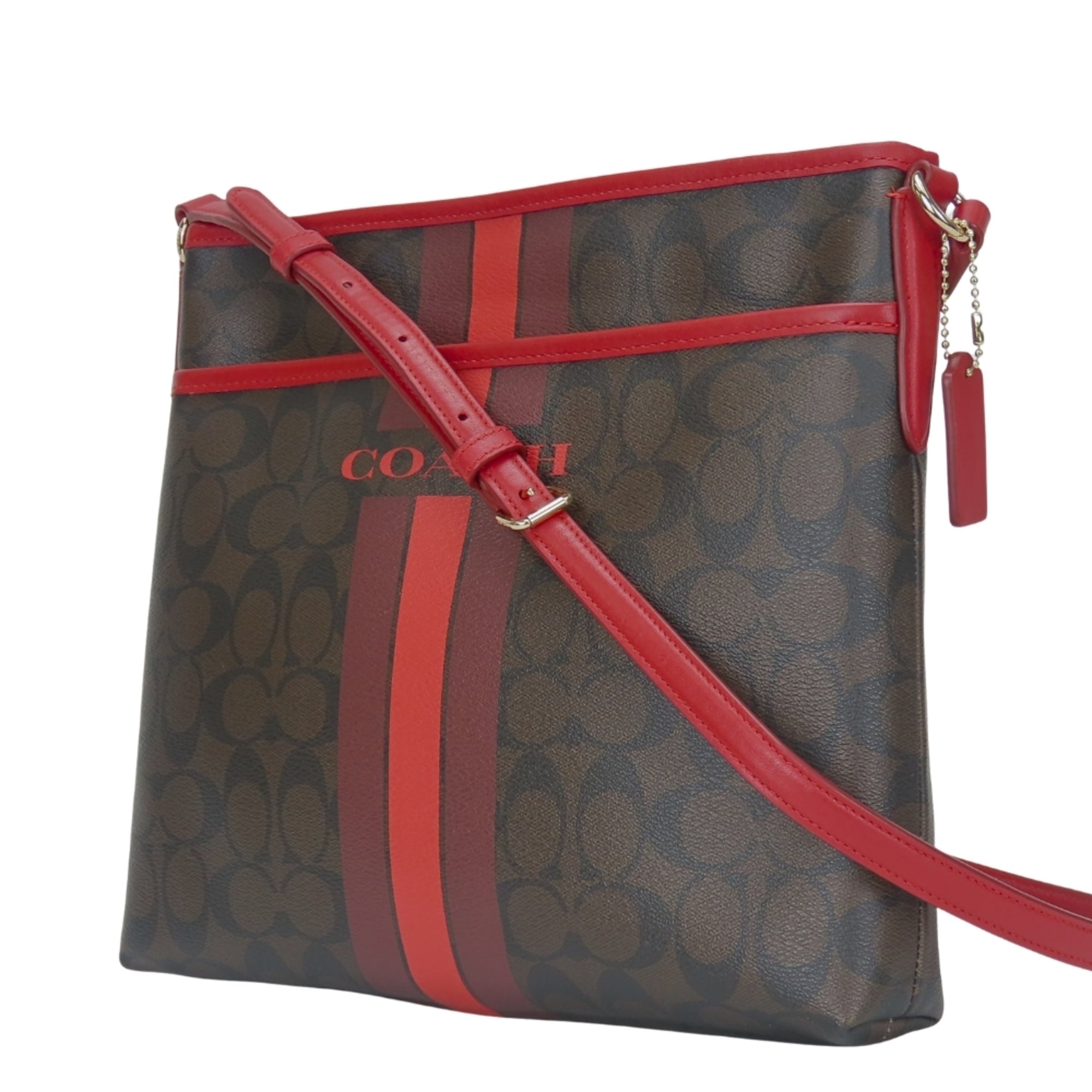 Coach Signature Dark Brown Red Color Pvc Leather Shoulder Bag (Pre-Owned)