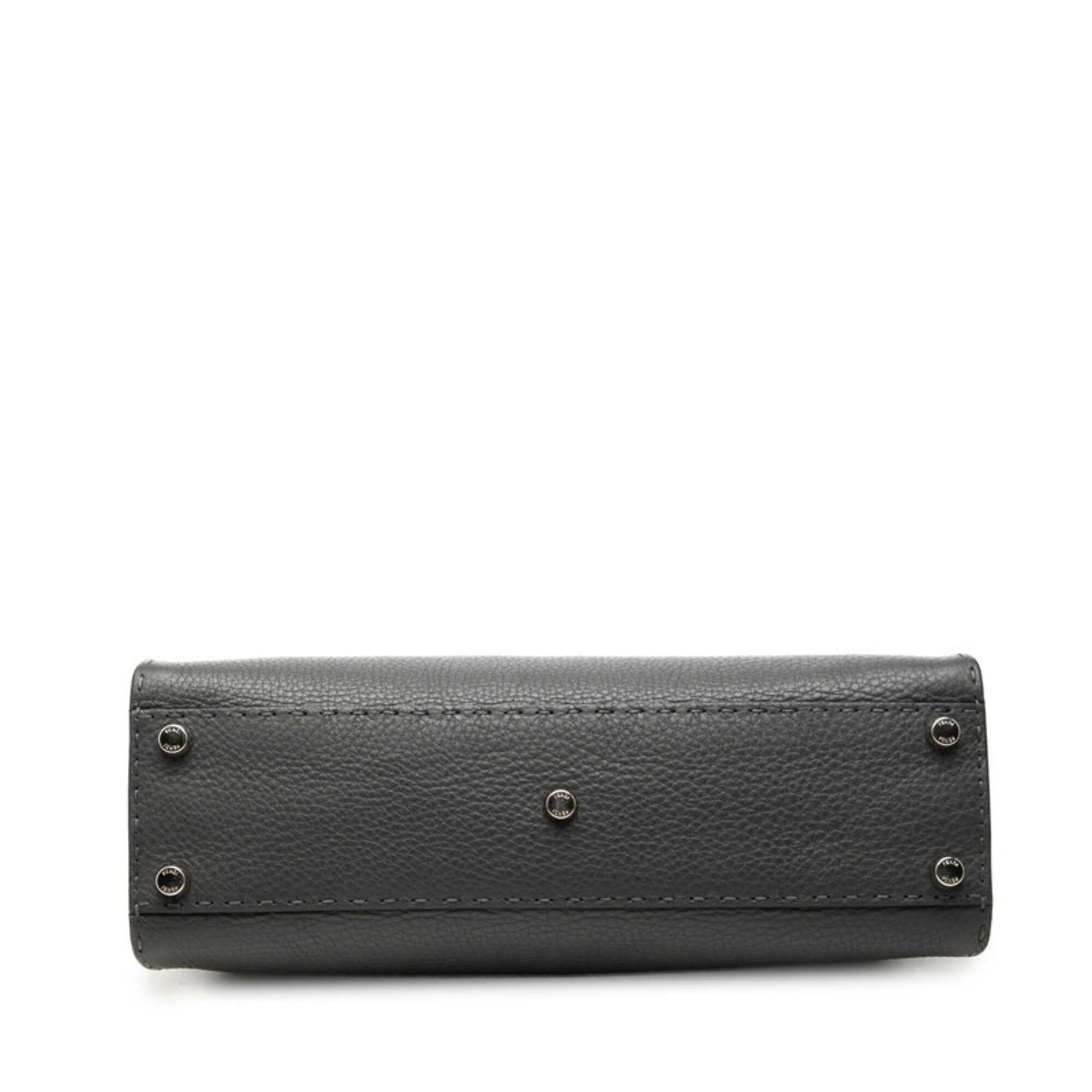 Fendi Selleria Gray Leather Handbag Shoulder Bag (Pre-Owned)