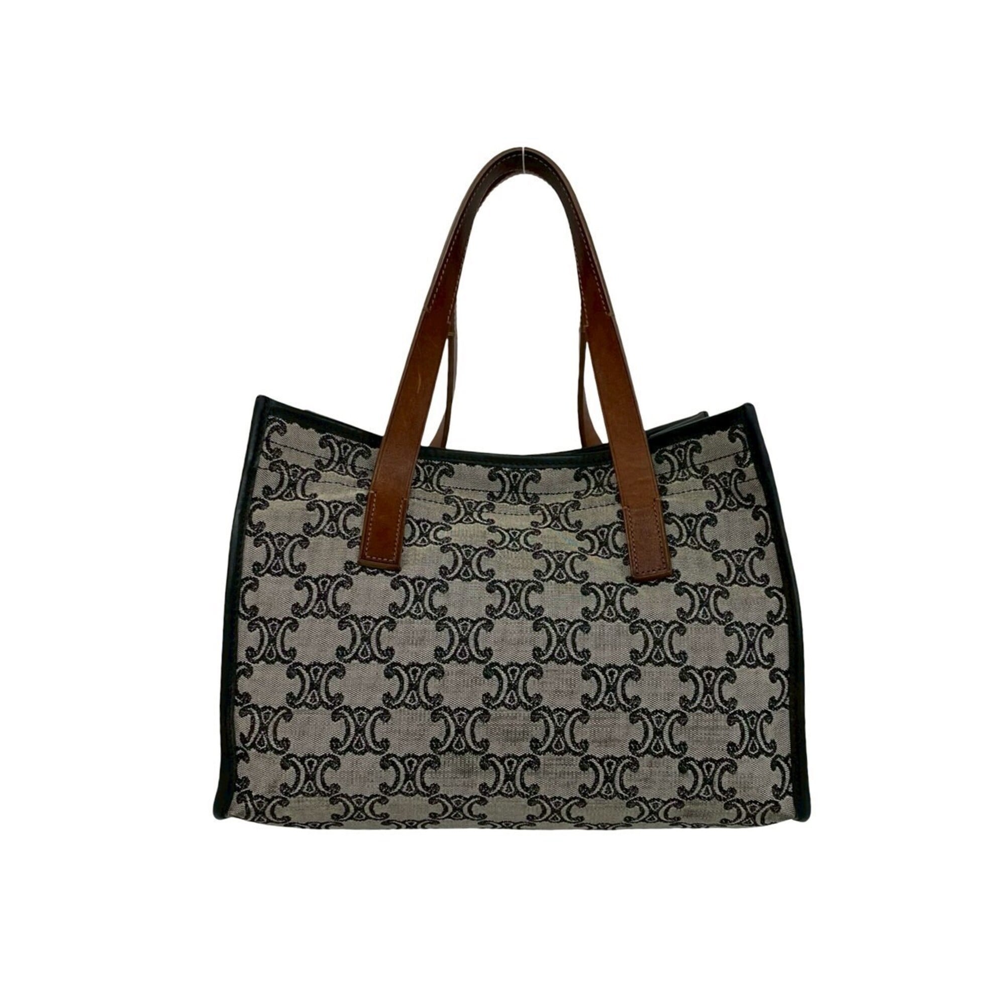 Celine Black Brown Gray Canvas Leather Handbag Tote Bag (Pre-Owned)