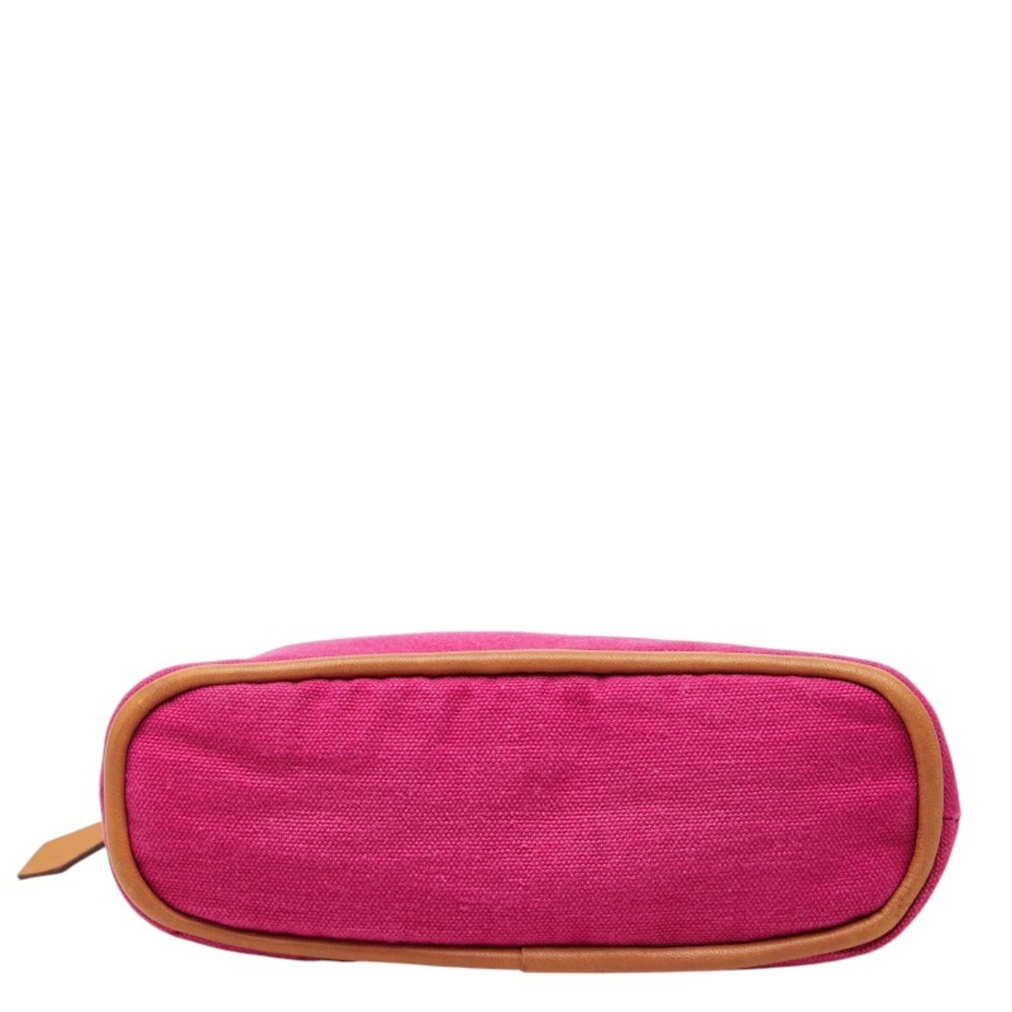 Hermes Pink Cotton Canvas Leather Handbag Pouch (Pre-Owned)