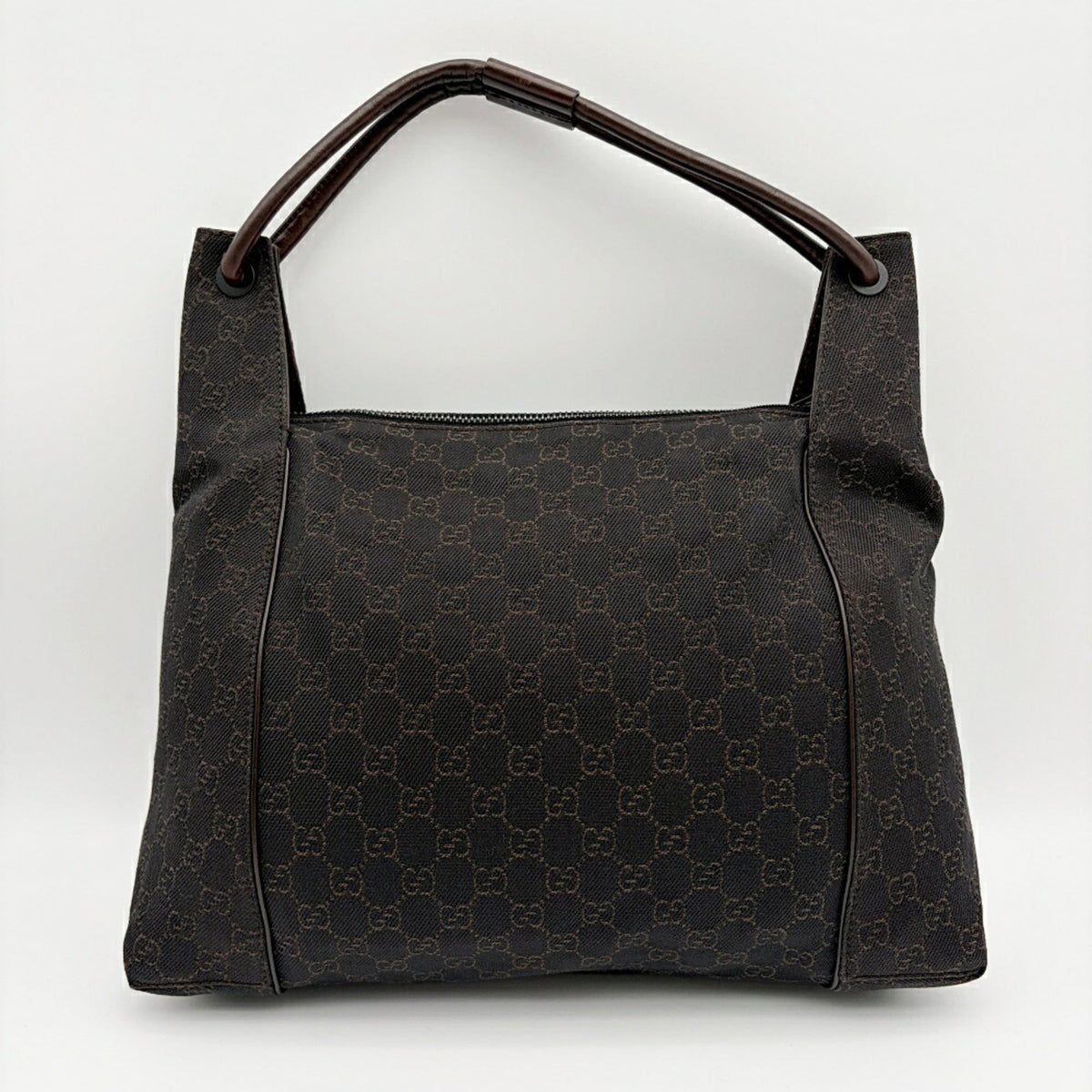 Gucci Dark Brown Gg Canvas Leather Shoulder Bag (Pre-Owned)