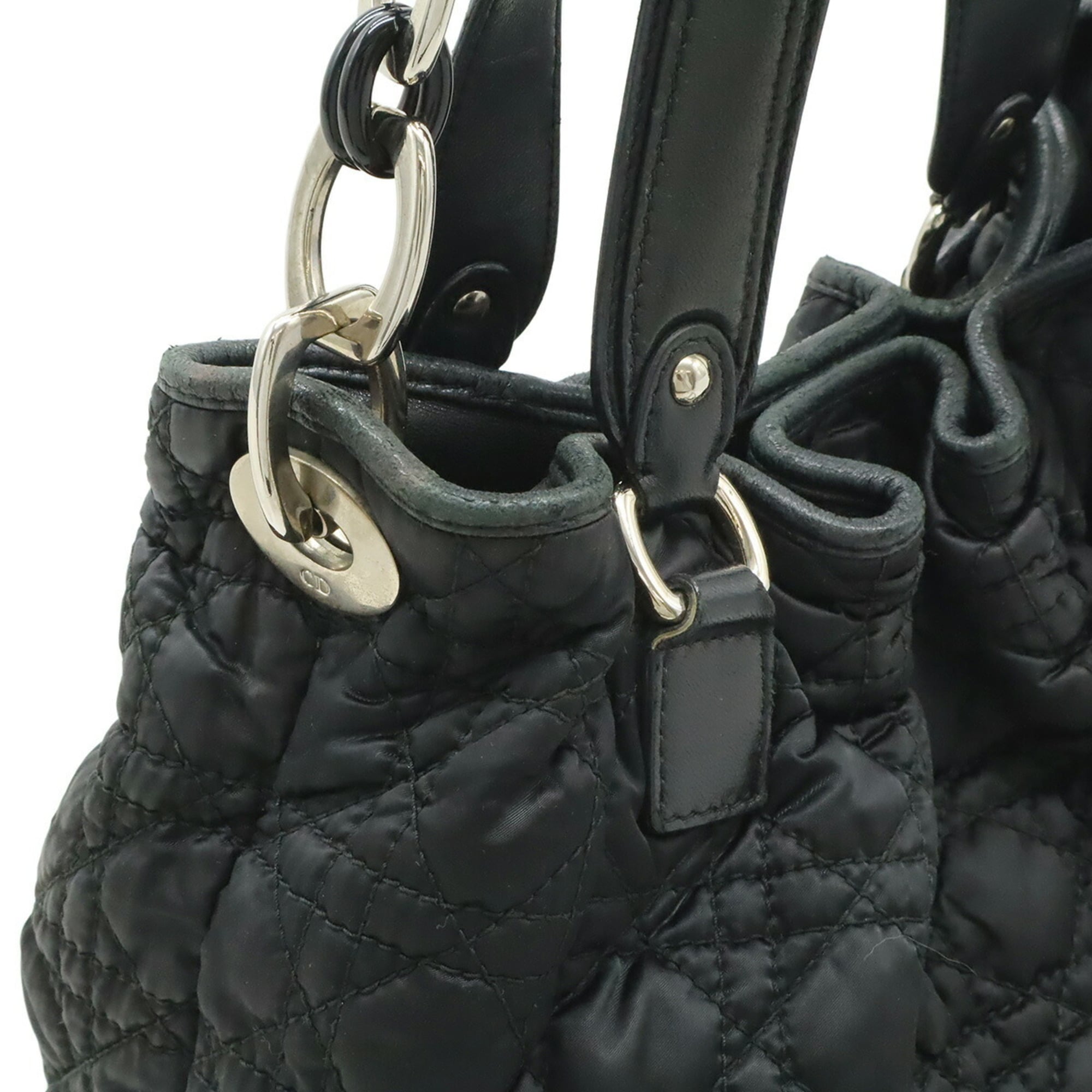 Christian Dior Black Nylon Leather Shoulder Bag Tote Bag (Pre-Owned)