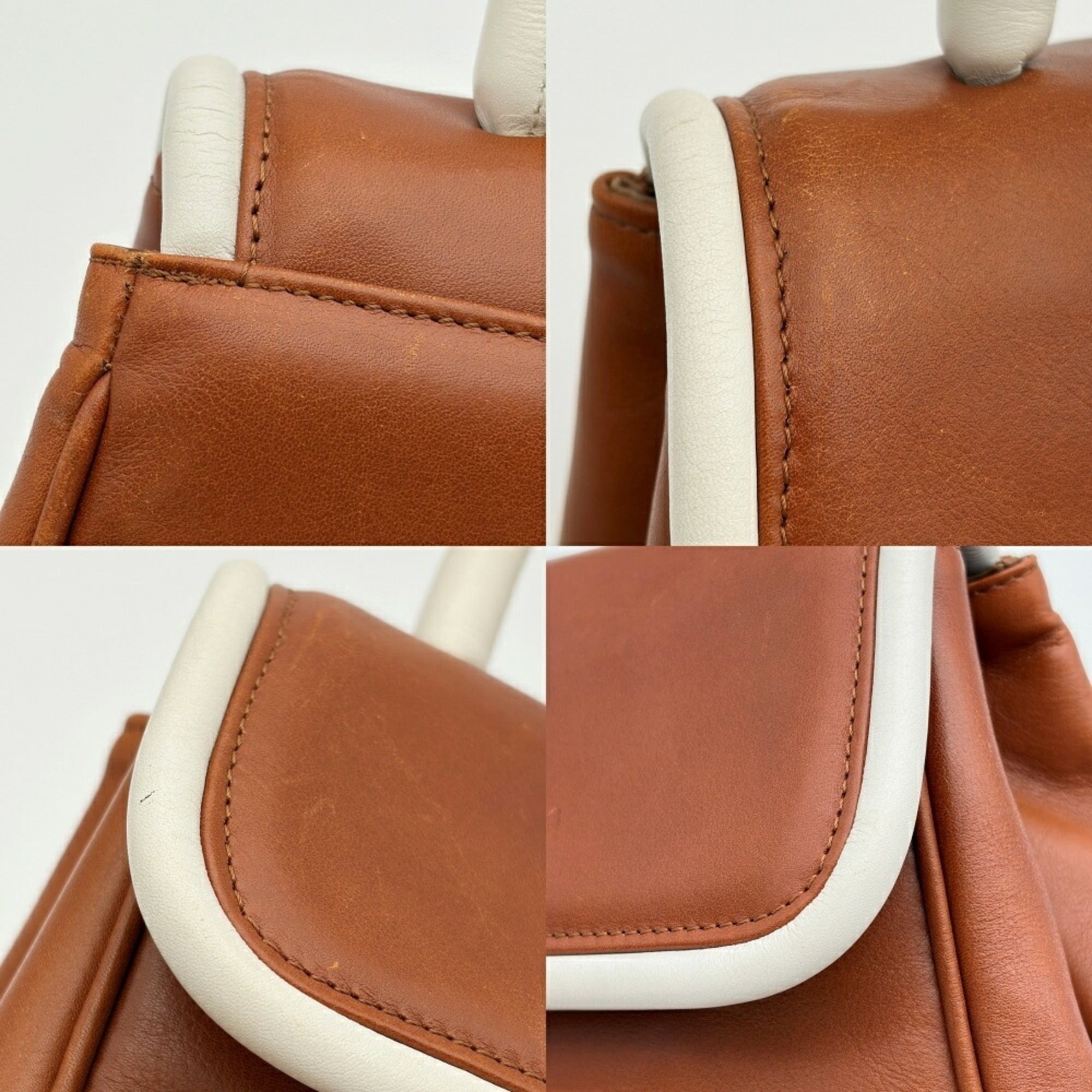 Fendi Brown White Leather Handbag (Pre-Owned)