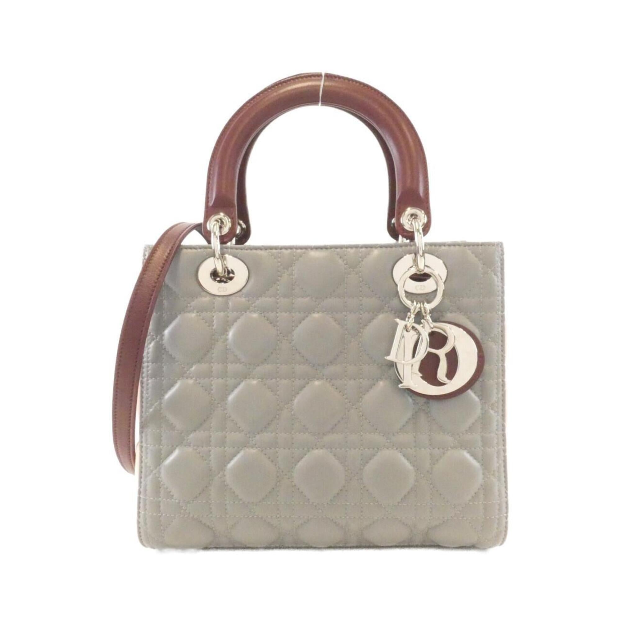 Christian Dior Bordeaux Gray Pink Leather Handbag (Pre-Owned)