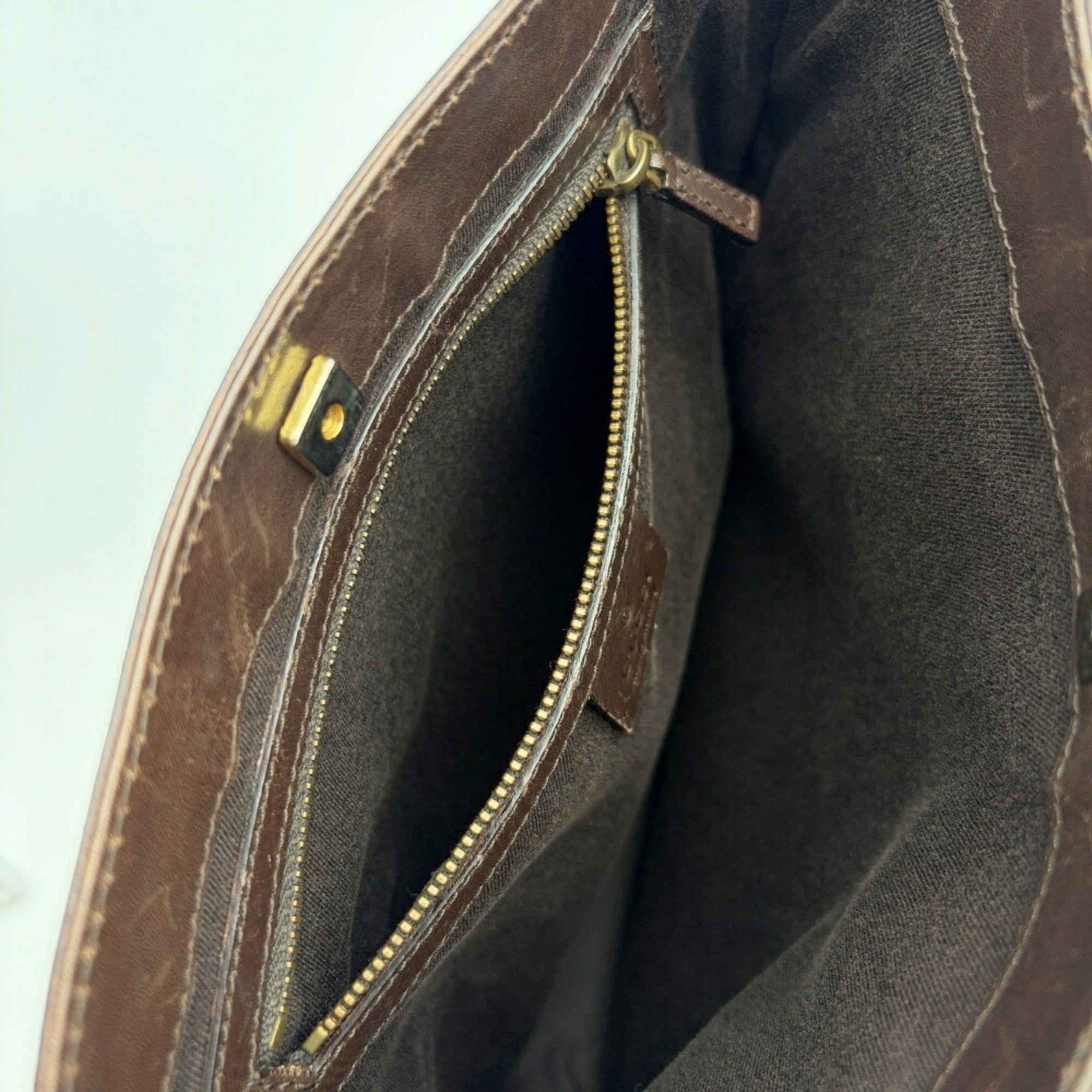Gucci Gg Canvas Beige Dark Brown Gg Canvas Leather Shoulder Bag (Pre-Owned)