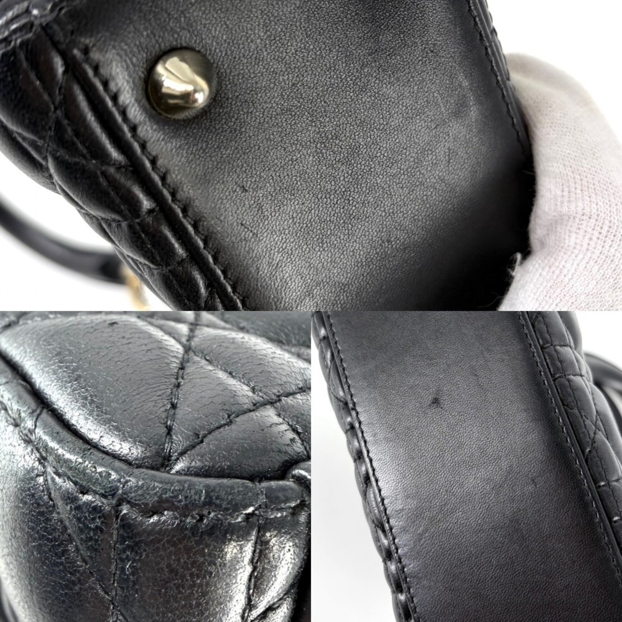 Christian Dior Lady Dior Black Leather Handbag Shoulder Bag (Pre-Owned)