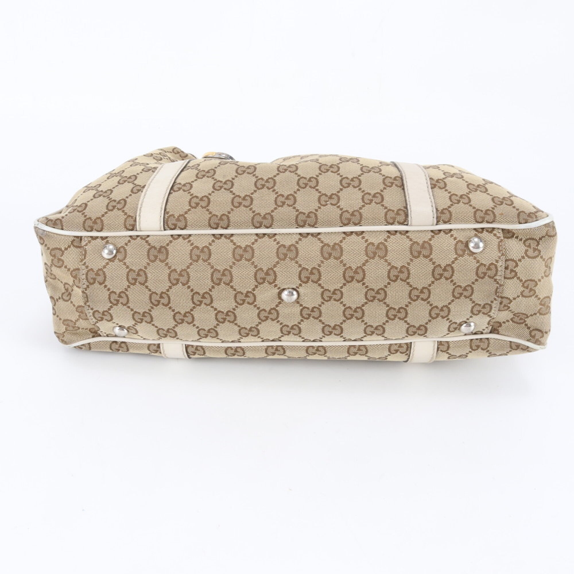 Gucci Beige Ivory Leather Canvas Handbag Tote Bag (Pre-Owned)