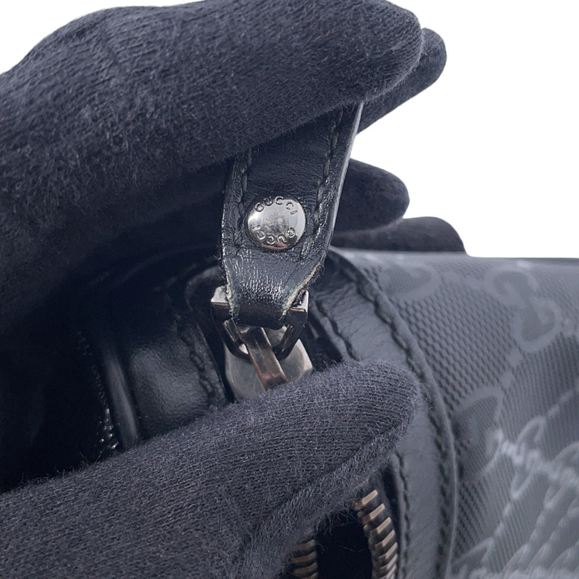 Gucci Gg Imprimé Black Gg Imprimé Leather Handbag Sling Bag (Pre-Owned)