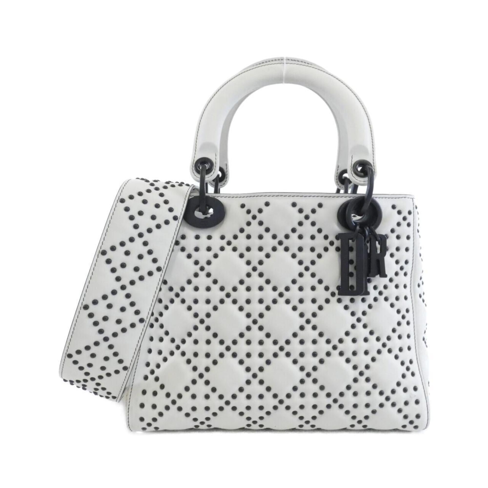 Christian Dior Black White Leather Handbag (Pre-Owned)
