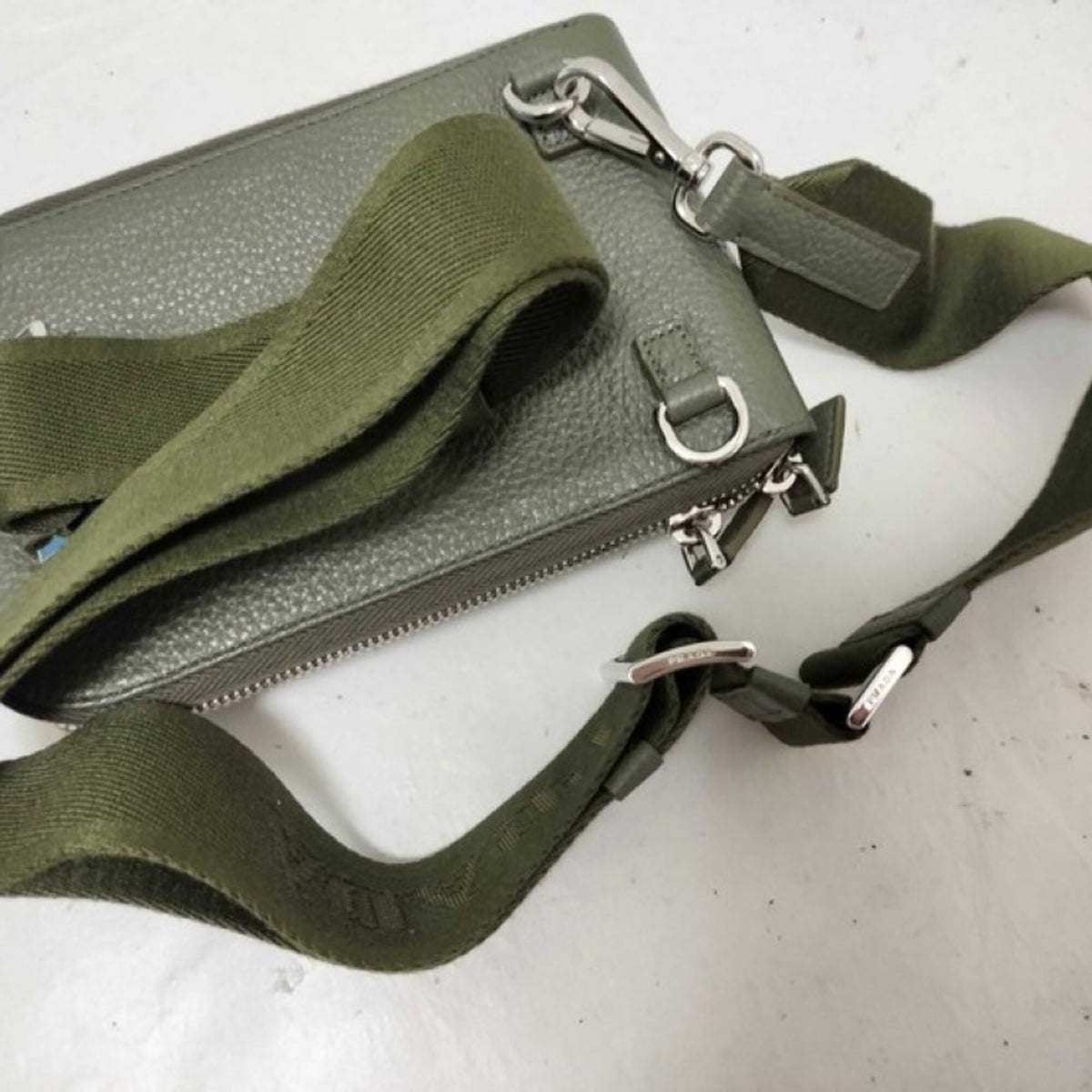 Prada Khaki Leather Shoulder Bag (Pre-Owned)
