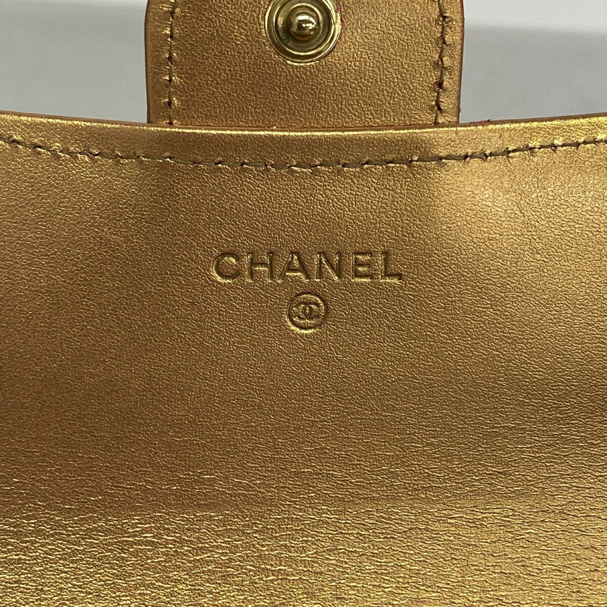 Chanel Metallic Orange Leather Long Wallet (Bi-Fold) (Pre-Owned)
