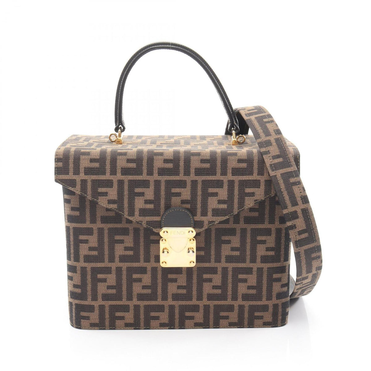 Fendi Black Brown Canvas Leather Handbag (Pre-Owned)