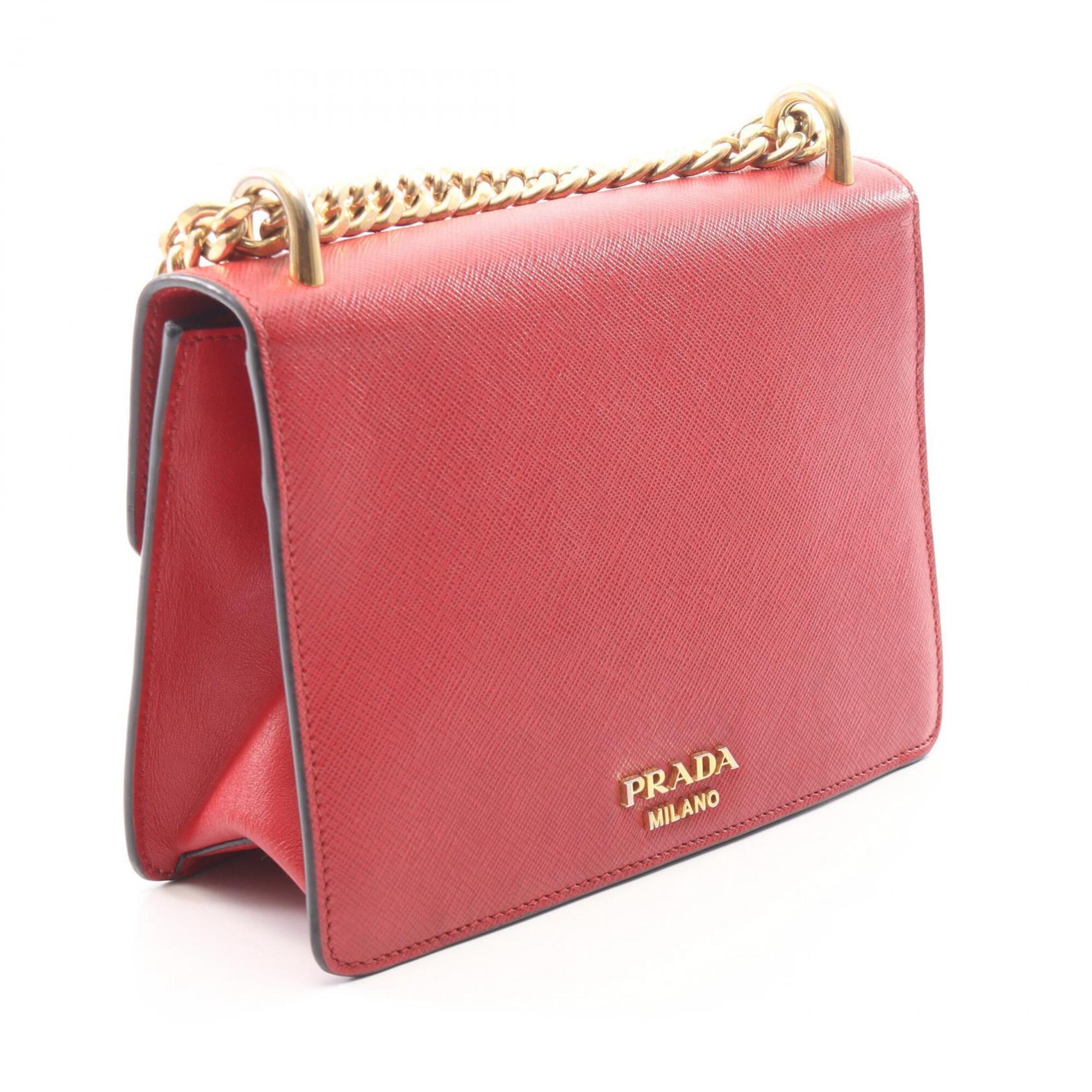 Prada Red Color Leather Handbag Shoulder Bag (Pre-Owned)