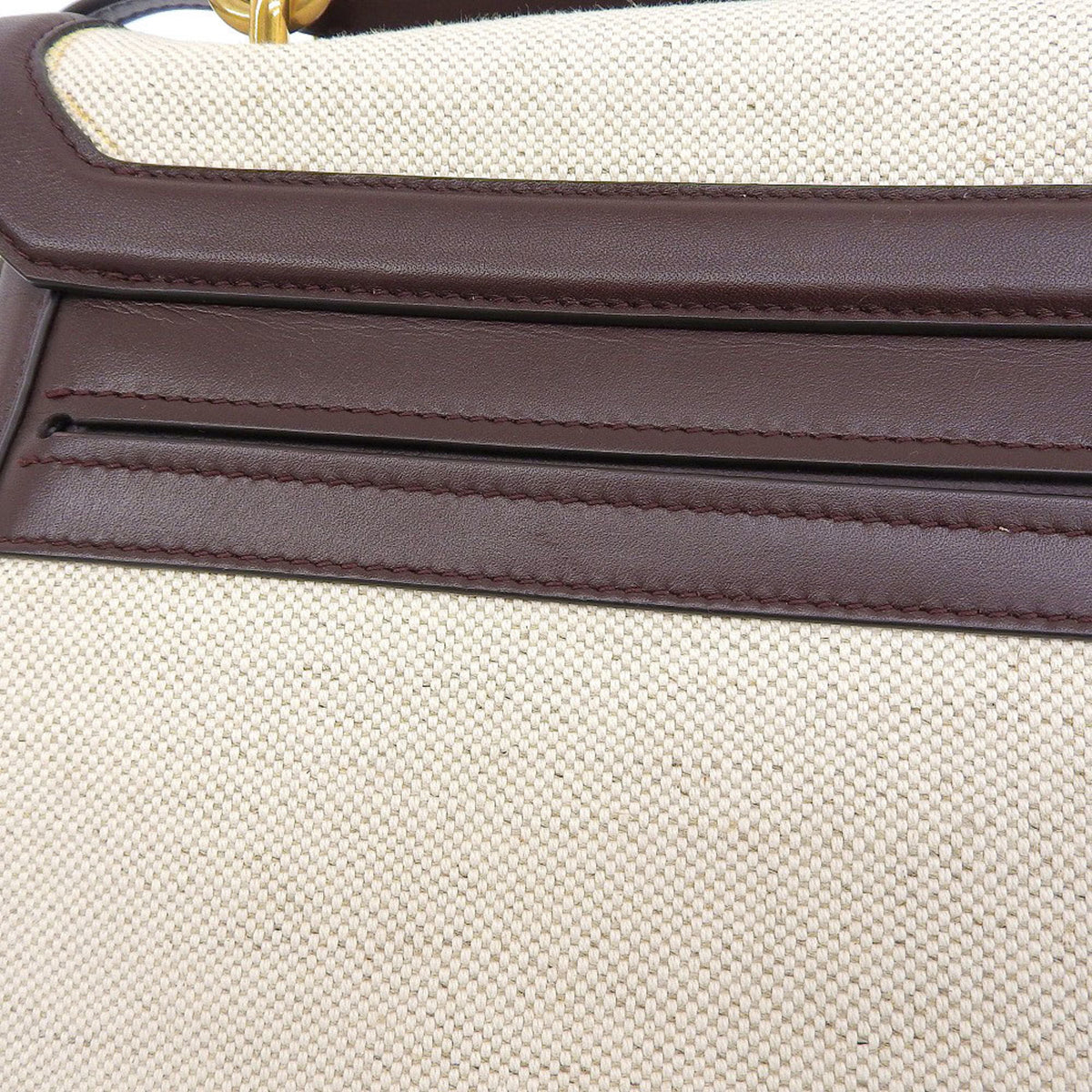 Salvatore Ferragamo Beige Brown Canvas Leather Handbag (Pre-Owned)