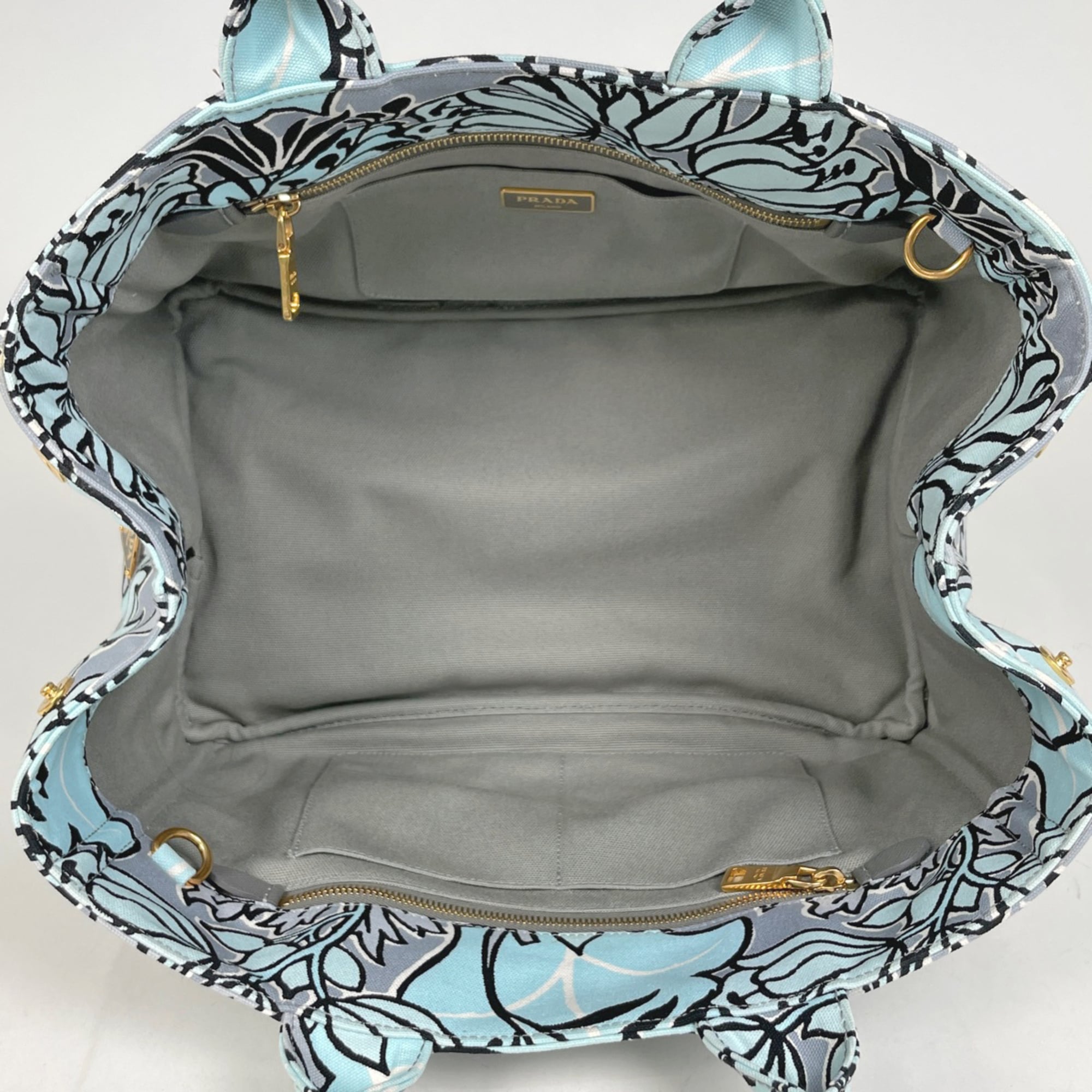 Prada Canapa Light Blue Canvas Shoulder Bag Tote Bag (Pre-Owned)