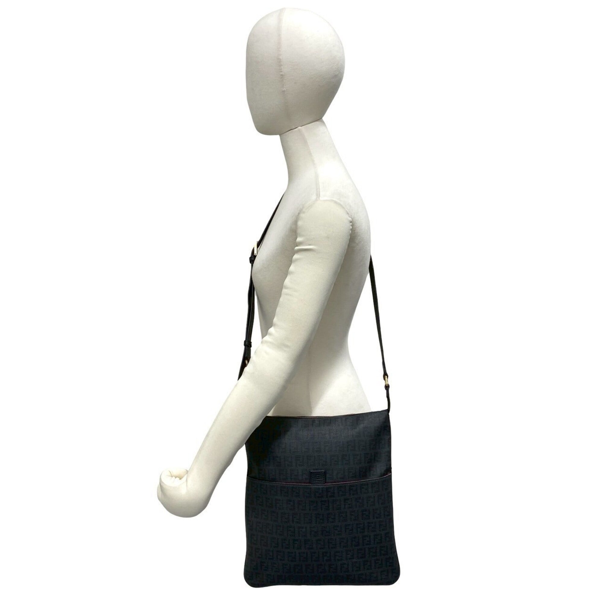 Fendi Black Leather Pvc Shoulder Bag Sling Bag (Pre-Owned)