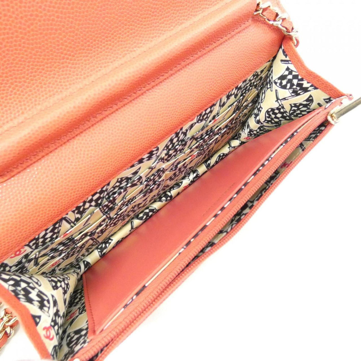 Chanel Red Color Grained Calfskin Chain/Shoulder Wallet (Pre-Owned)