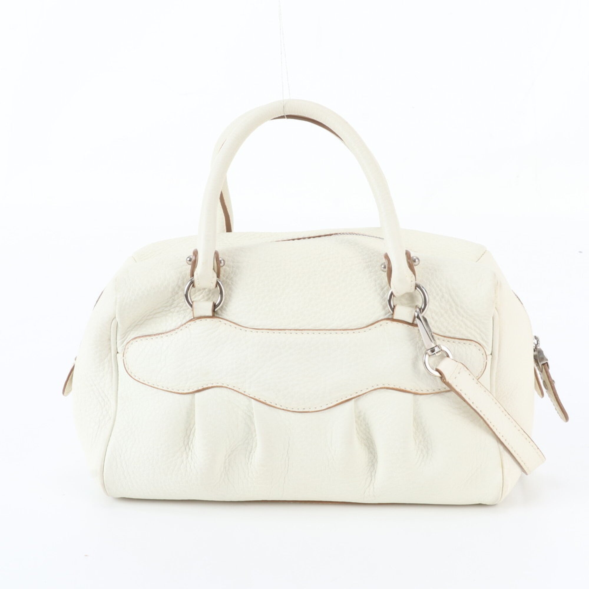 Salvatore Ferragamo White Leather Boston Bag Shoulder Bag Tote Bag (Pre-Owned)
