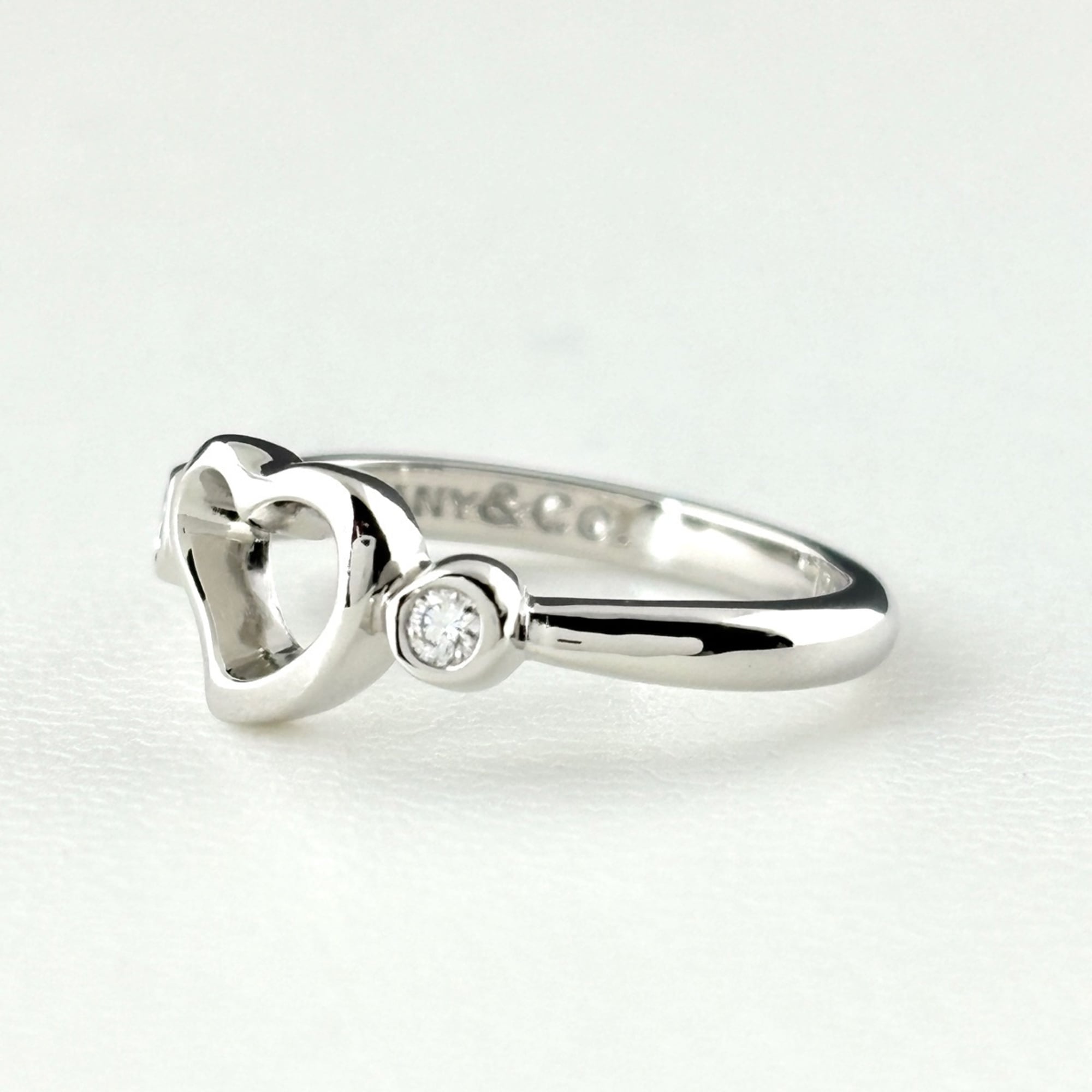 Tiffany Open Heart Silver Platinum 950 Band Ring (Pre-Owned)