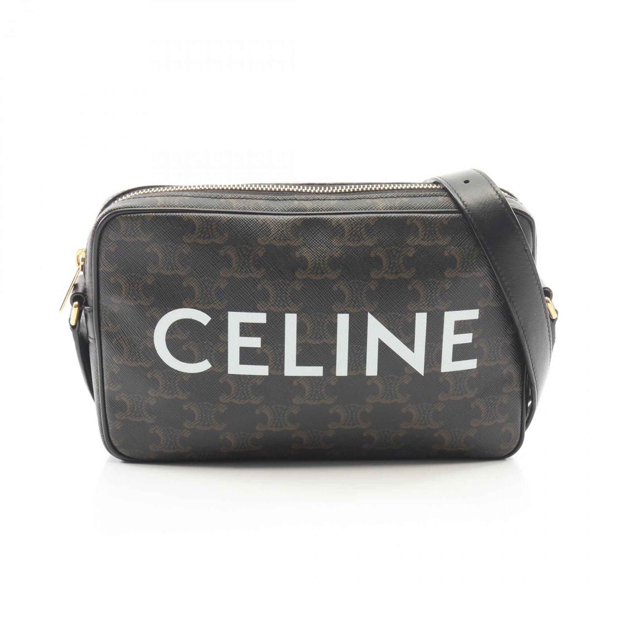 Celine Black Coated Canvas Leather Handbag Messenger Bag Shoulder Bag (Pre-Owned)