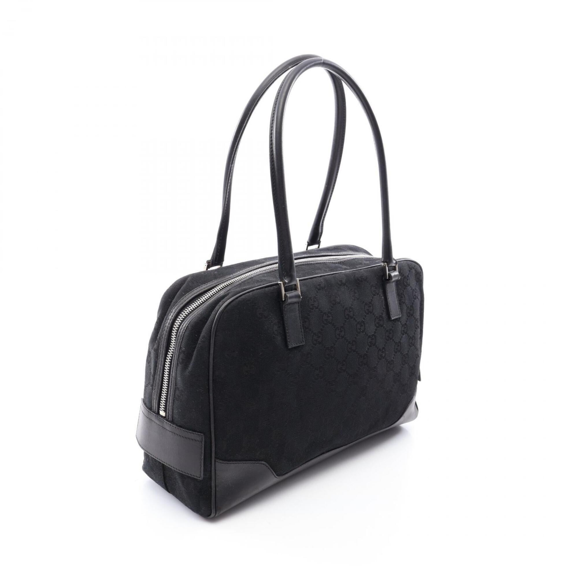 Gucci Gg Canvas Black Gg Canvas Leather Handbag (Pre-Owned)