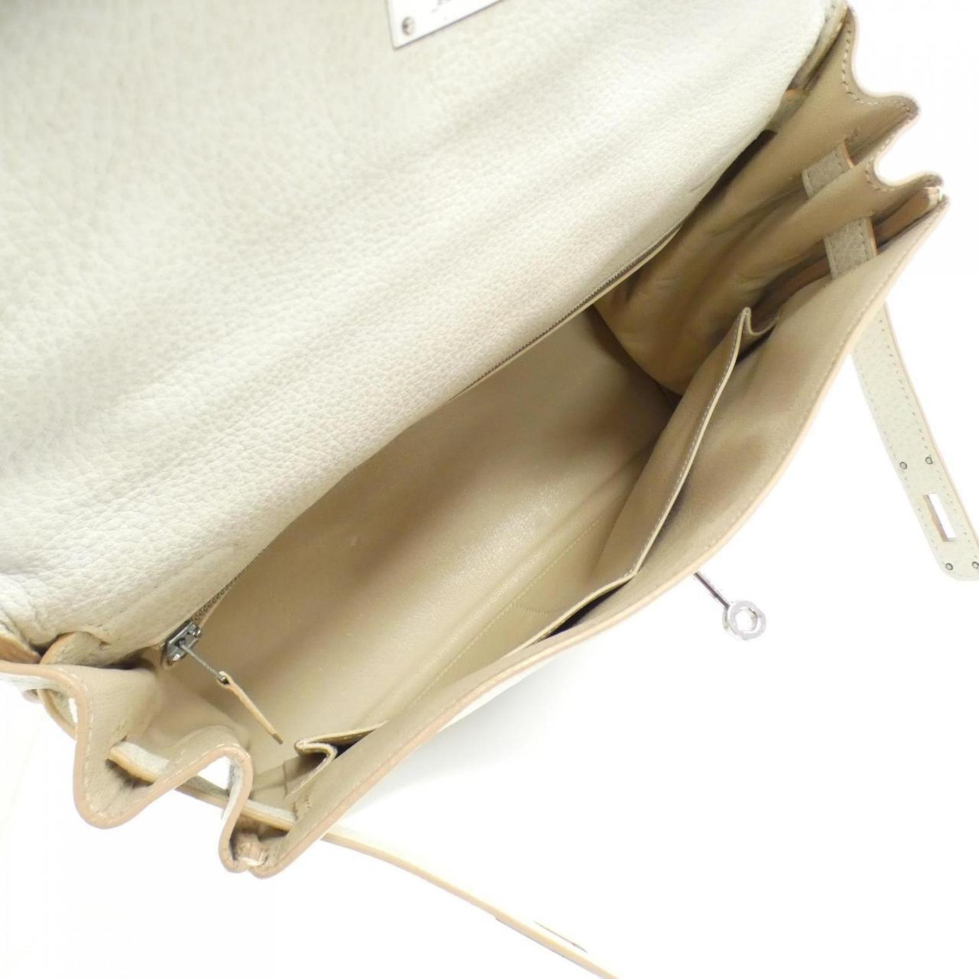Hermes Kelly Beige White Handbag (Pre-Owned)