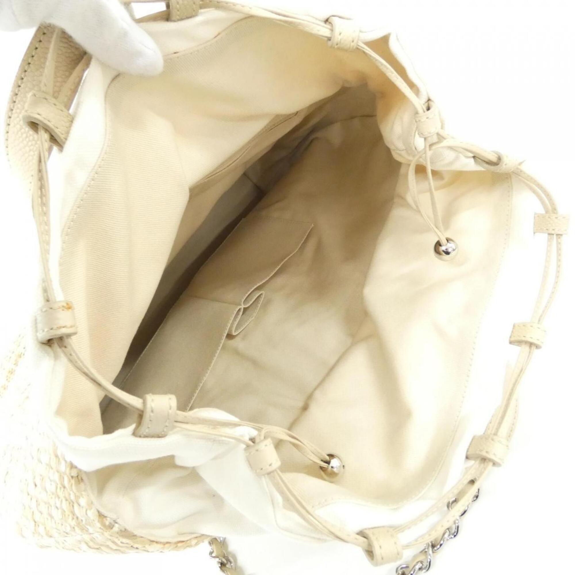 Chanel Beige Straw Grained Calfskin Handbag (Pre-Owned)