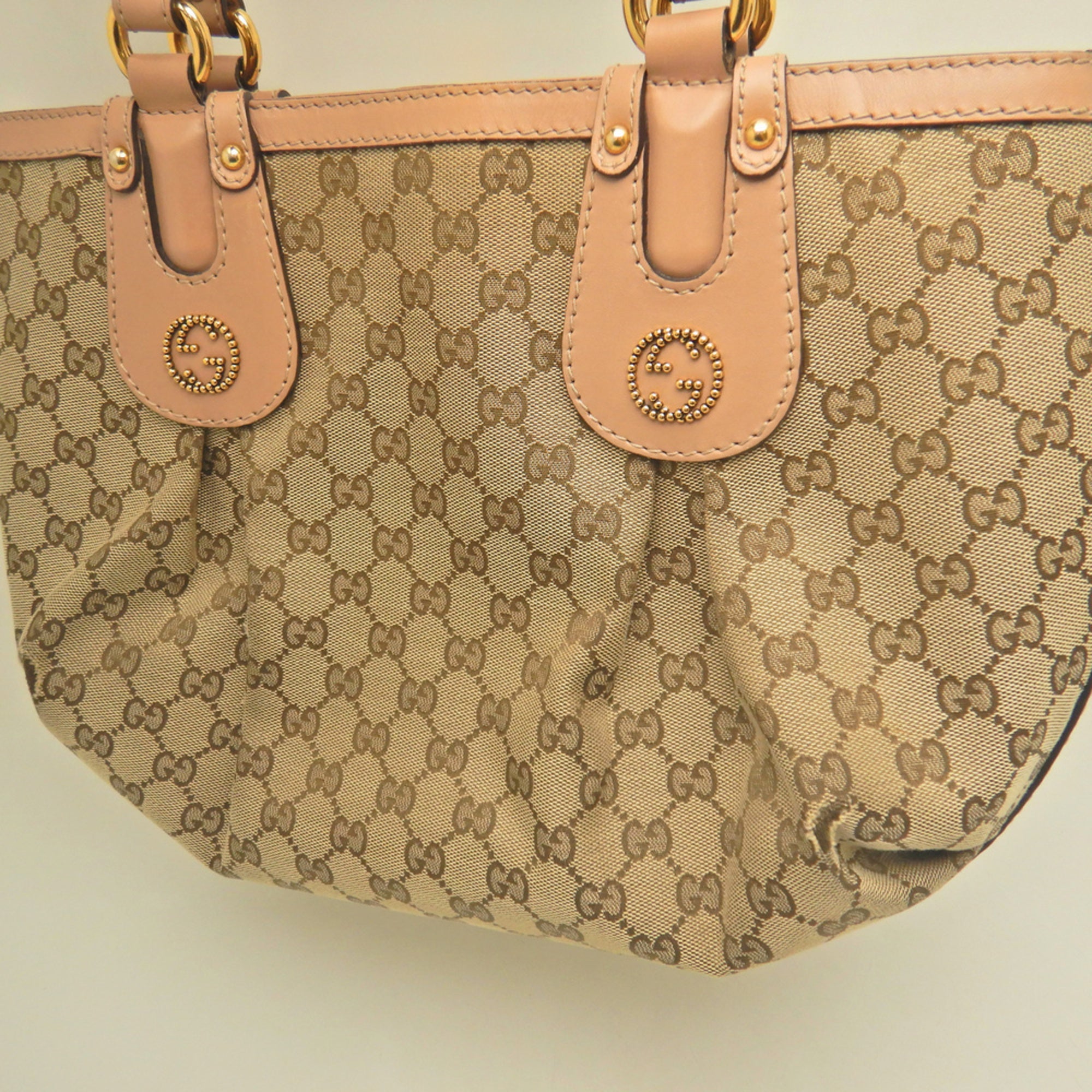 Gucci Beige Yellow Gg Canvas Leather Tote Bag (Pre-Owned)
