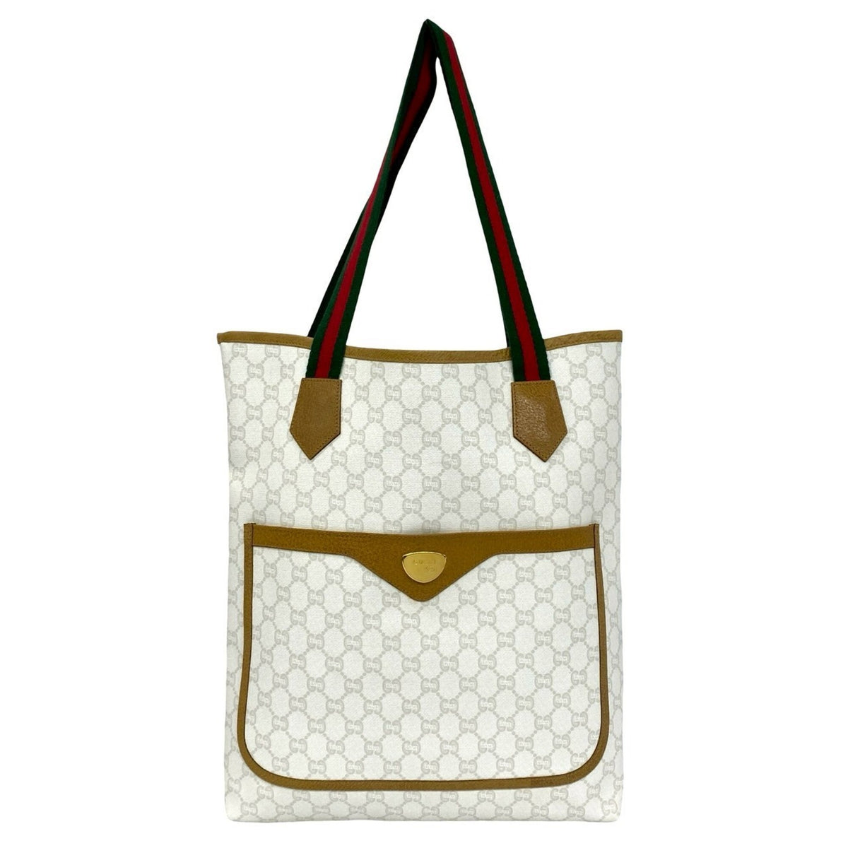 Gucci Beige Green Red Color White Leather Pvc Tote Bag (Pre-Owned)