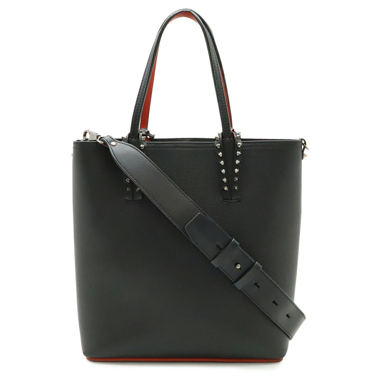 Christian Louboutin Black Red Color Leather Handbag Shoulder Bag (Pre-Owned)