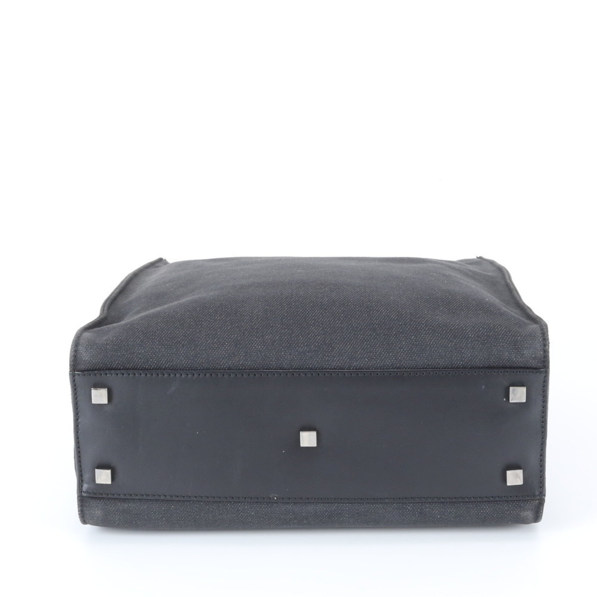 Gucci Black Leather Canvas Handbag Tote Bag (Pre-Owned)