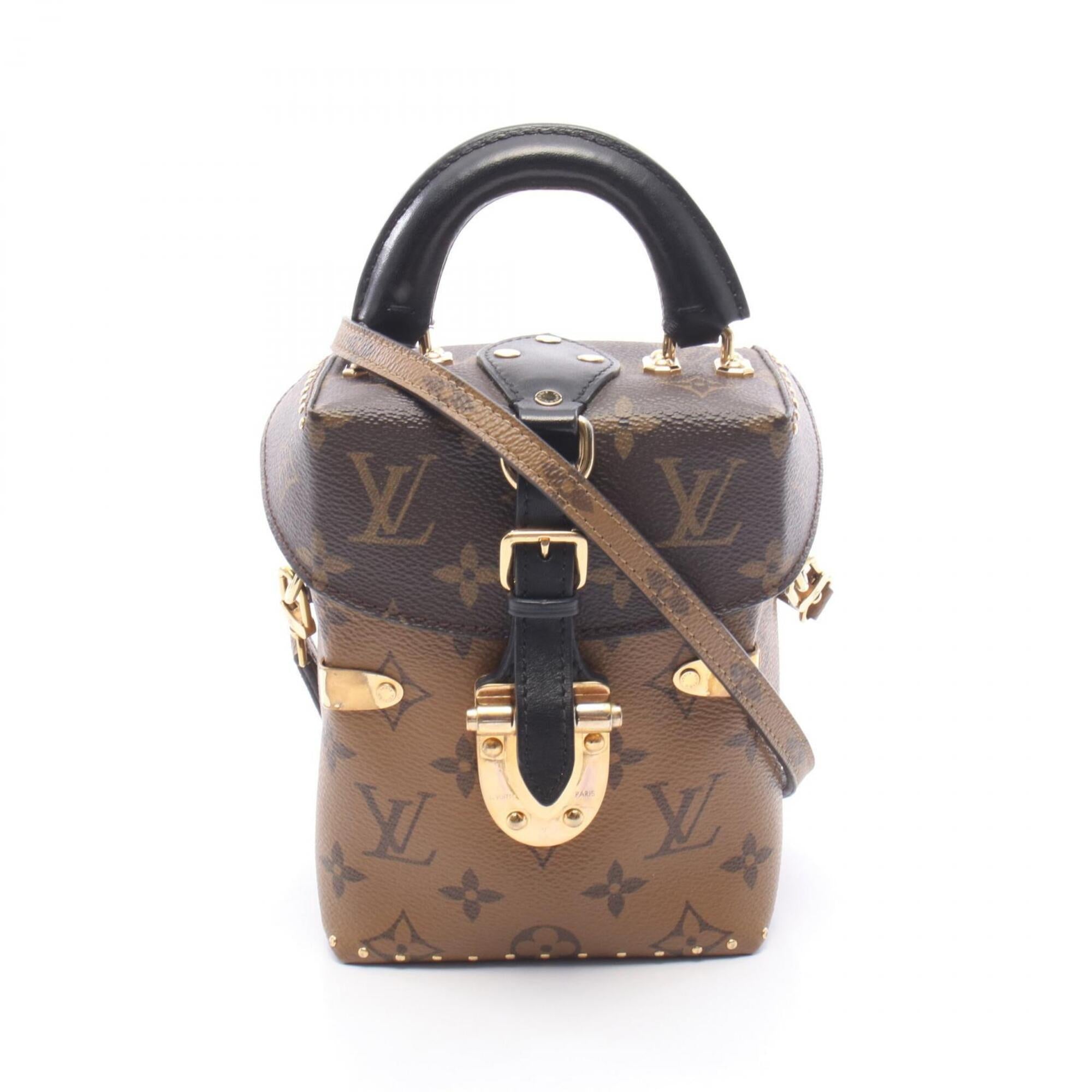 Louis Vuitton Black Brown Coated Canvas Leather Handbag (Pre-Owned)