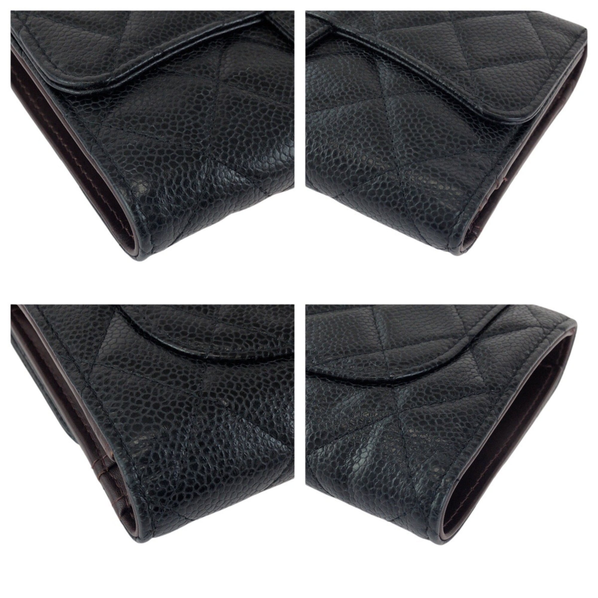 Chanel Black Grained Calfskin Long Wallet (Tri-Fold) (Pre-Owned)